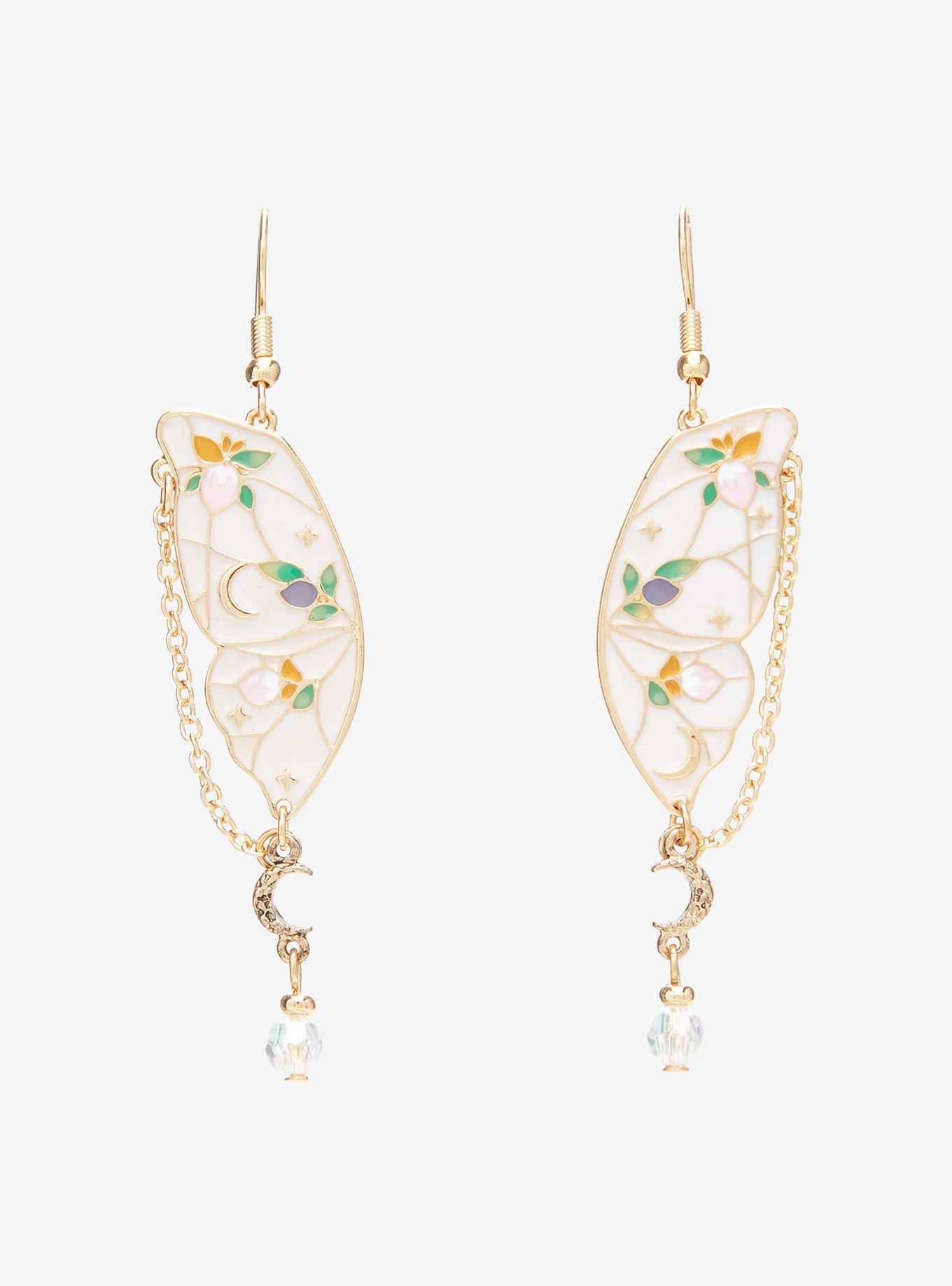 Thorn & Fable Stained Glass Butterfly Wing Earrings, , hi-res
