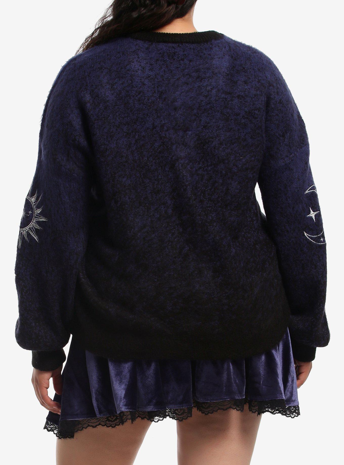 Cosmic Aura Celestial Blue Marled Embroidered Girls Cardigan Plus Size, MULTI, alternate - view 3