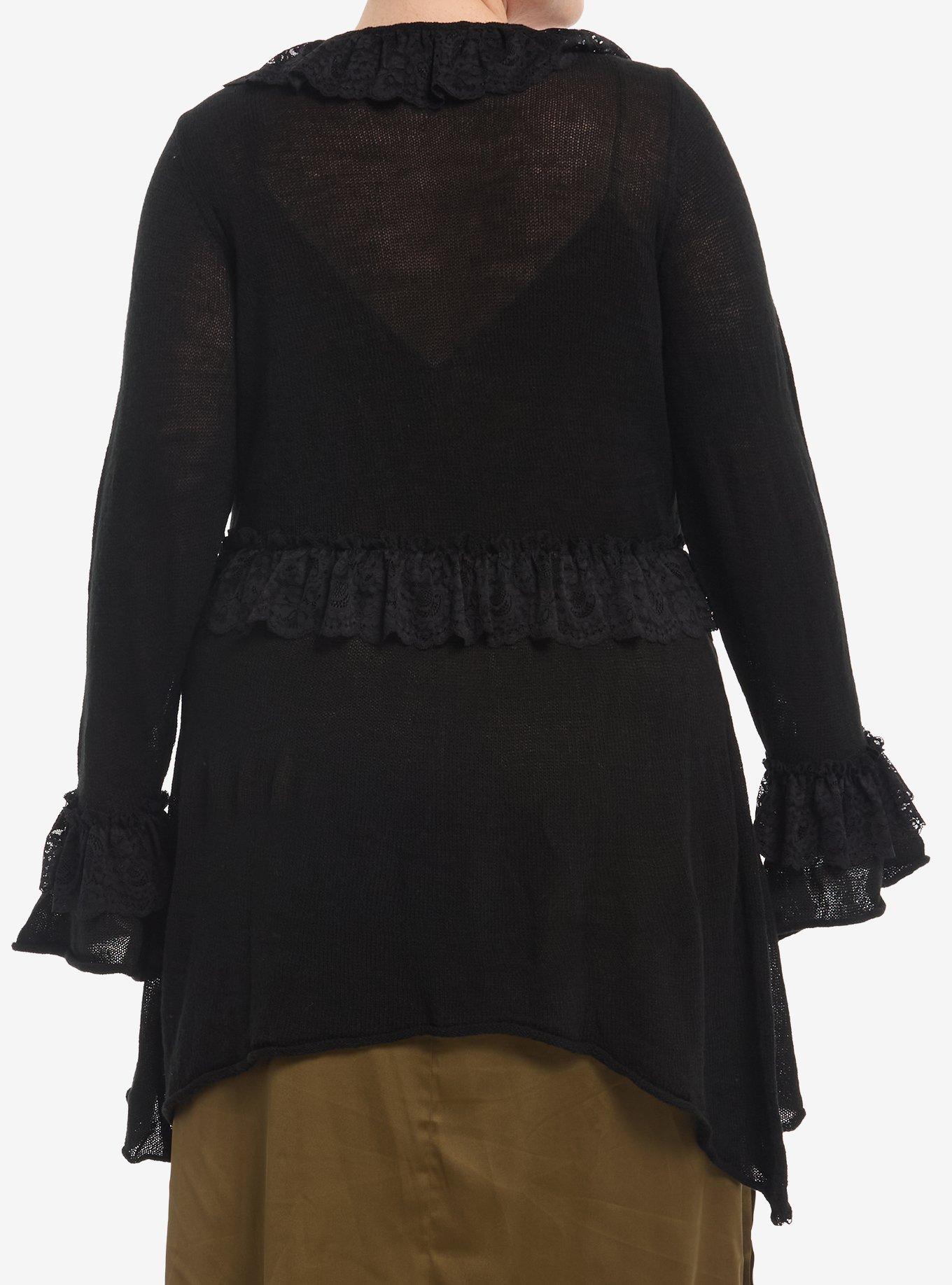 Thorn & Fable Black Ruffle Girls Knit Duster Plus Size, MULTI, alternate - view 3