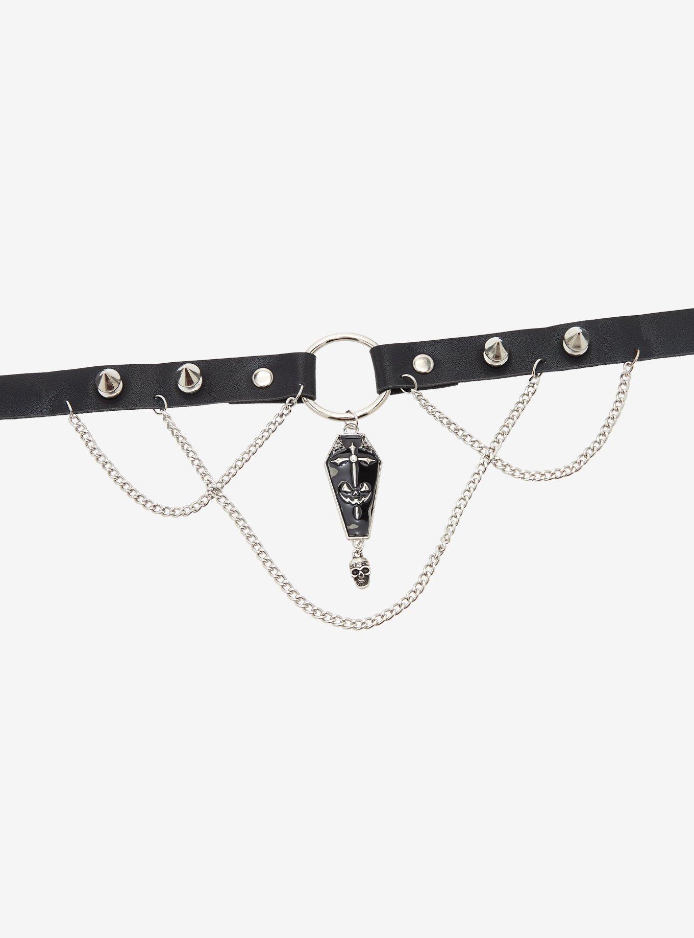 Pumpkin Coffin Chain Faux Leather Choker, , alternate - view 3