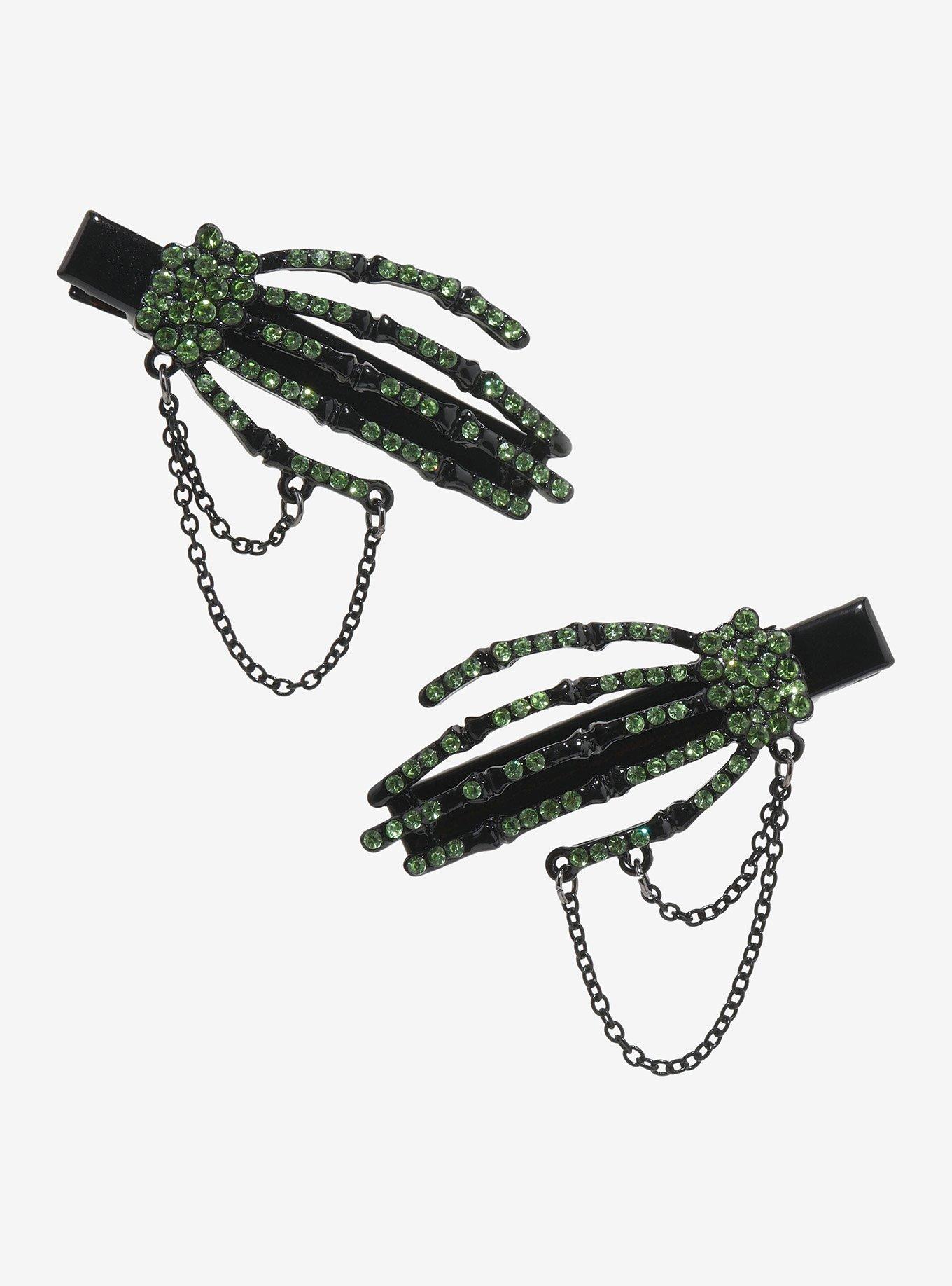 Green & Black Skeleton Hand Hair Clip Set, , alternate - view 2