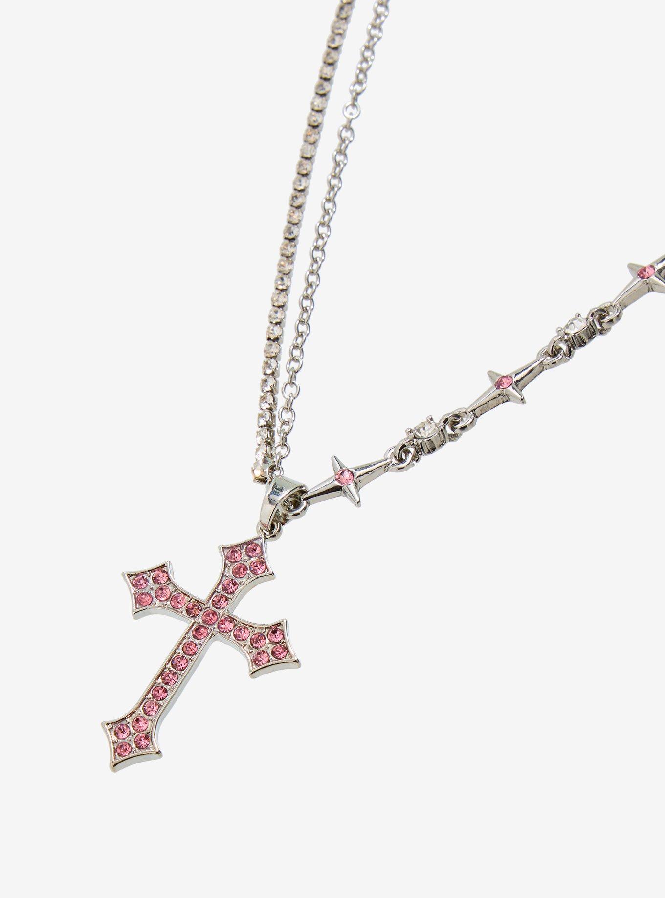 Social Collision Pink Star Cross Necklace, , alternate - view 3