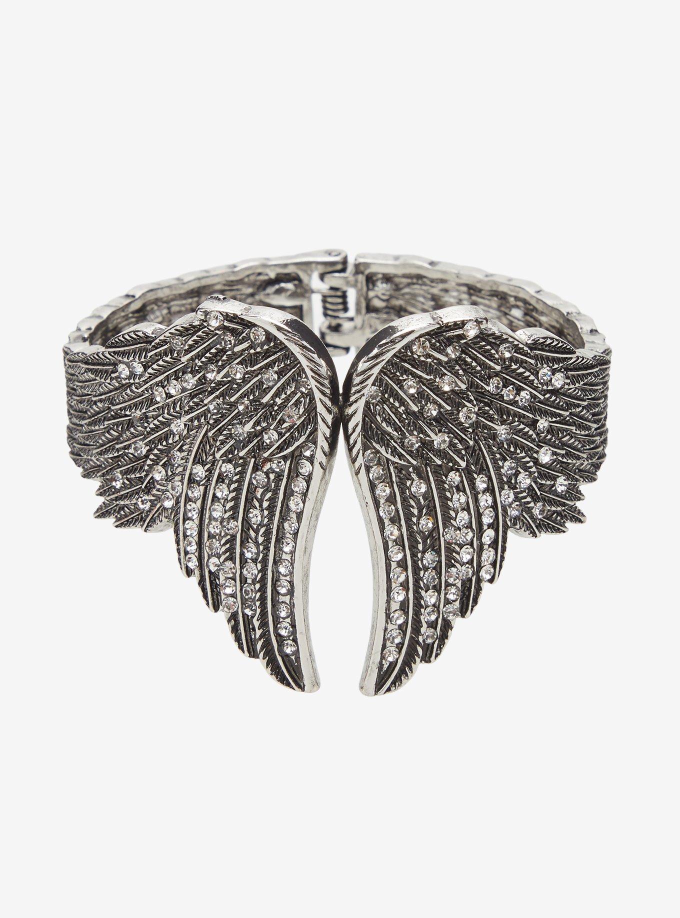 Social Collision Angel Wing Rhinestone Cuff Bracelet, , alternate - view 4
