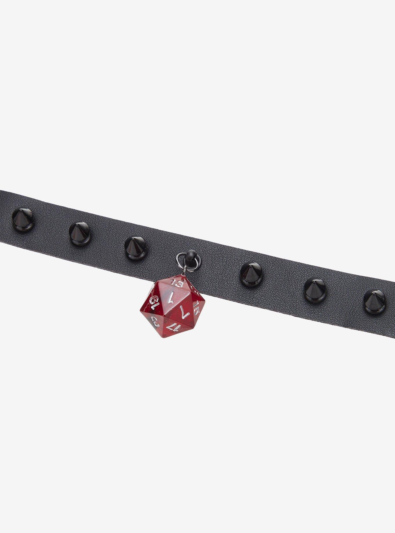 D20 Dice Spike Faux Leather Choker, , alternate - view 3