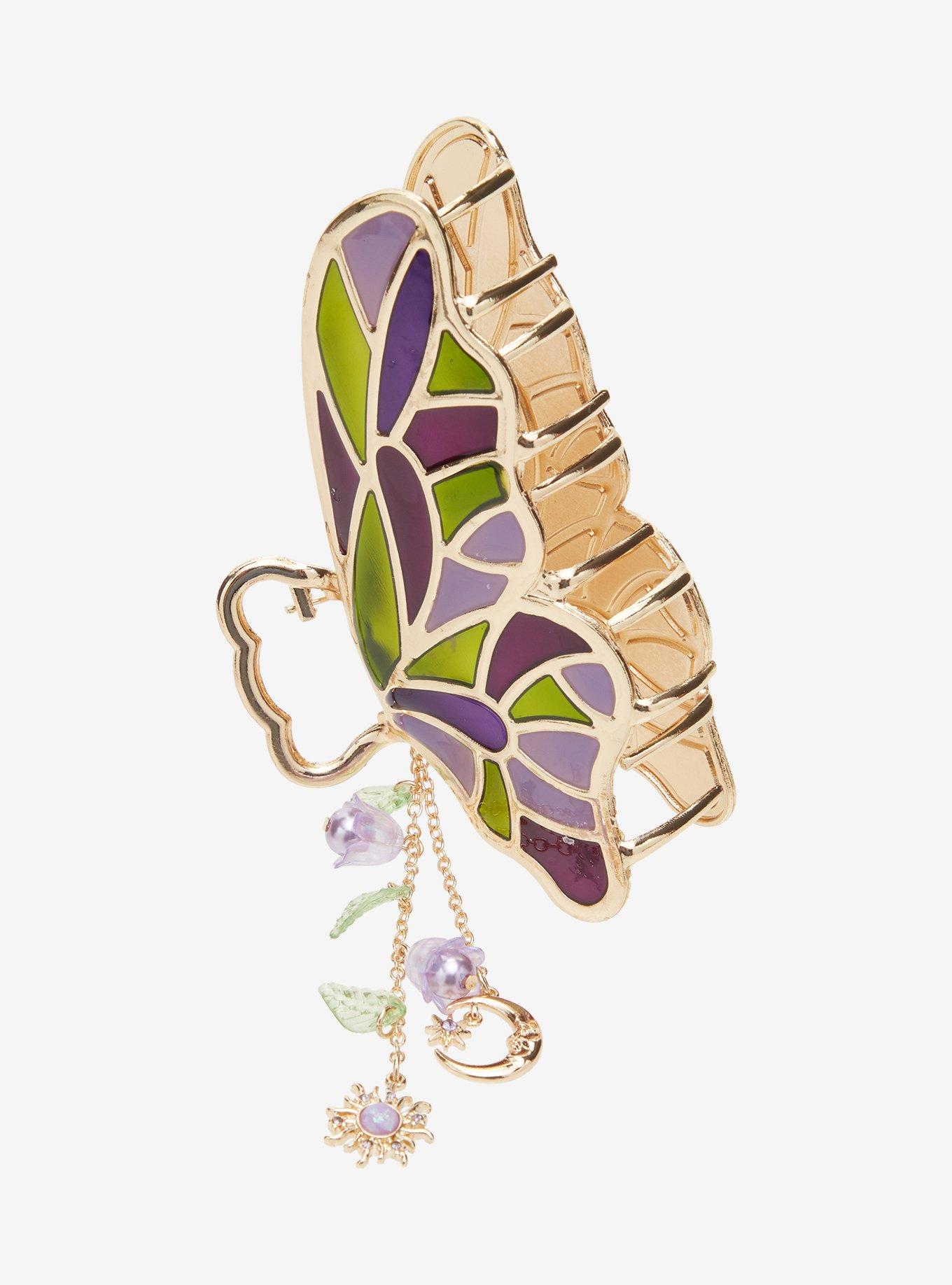 Thorn & Fable Stained Glass Butterfly Charm Claw Hair Clip, , alternate - view 3