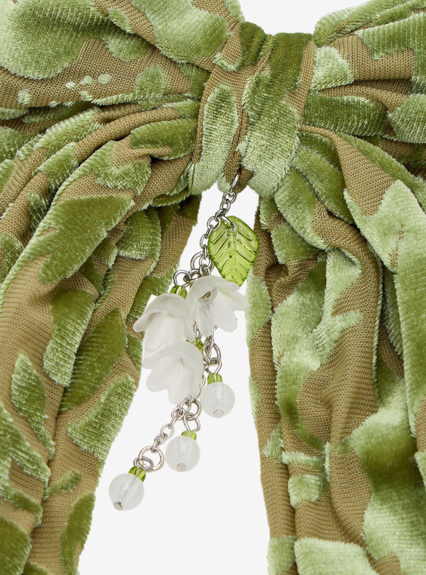 Thorn & Fable Lily Of The Valley Velvet Print Hair Bow, , alternate - view 3