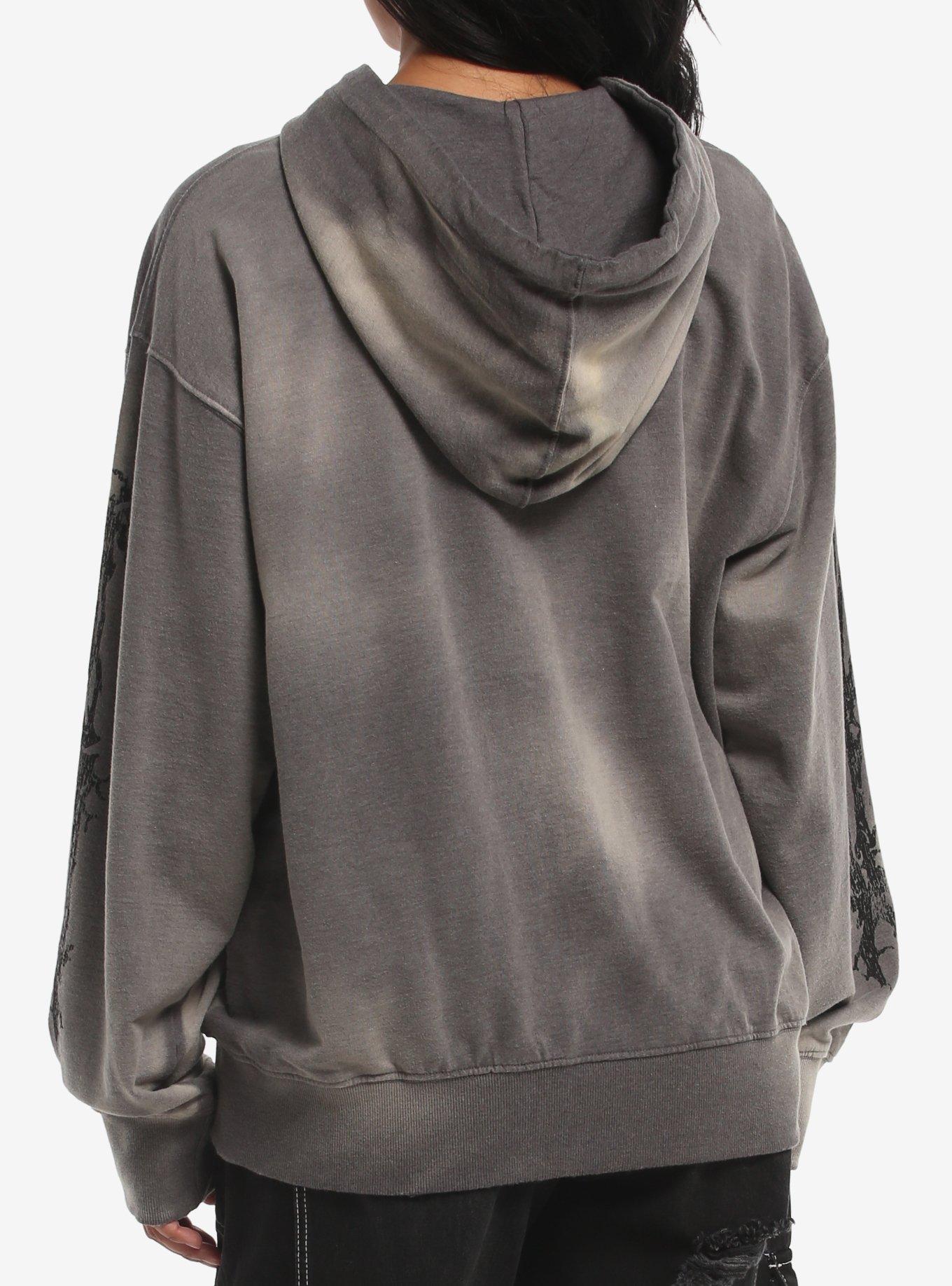 Grey Wash Skeletal Flame Rib Cage Girls Hoodie, GREY, alternate - view 2