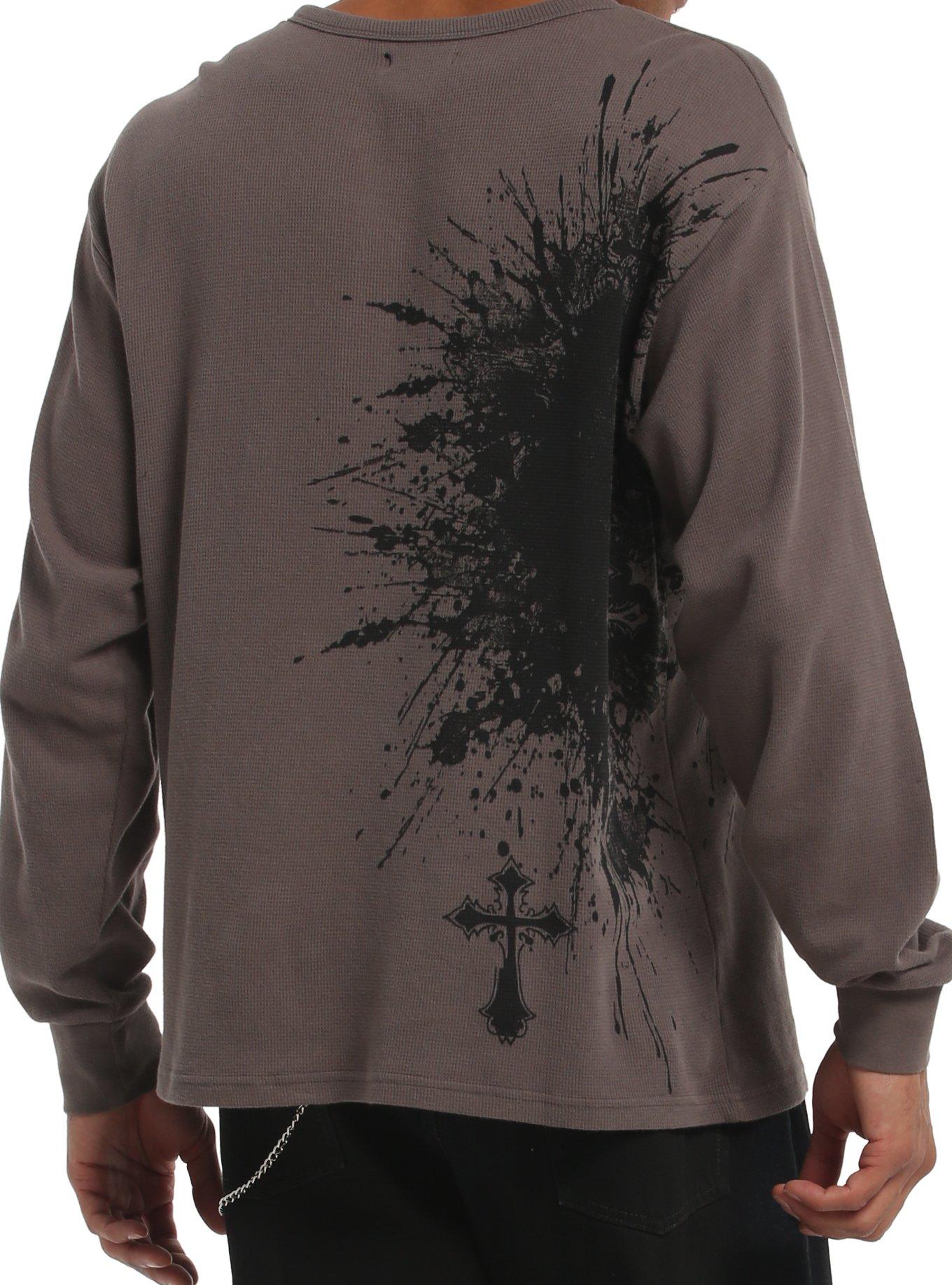 Black & Grey Skull Cross Waffle Thermal Long-Sleeve T-Shirt, GREY, alternate - view 2
