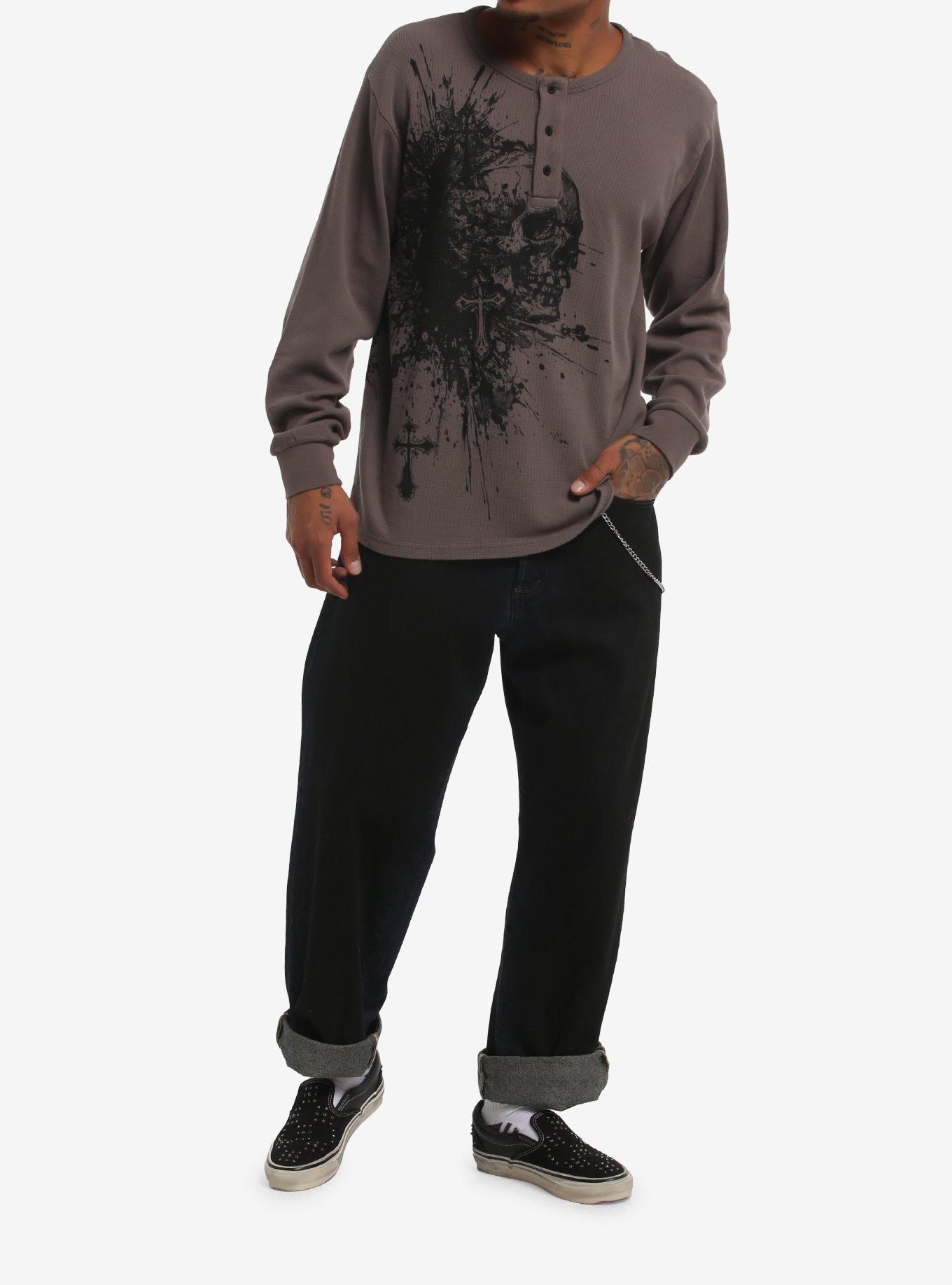 Black & Grey Skull Cross Waffle Thermal Long-Sleeve T-Shirt, GREY, alternate - view 3