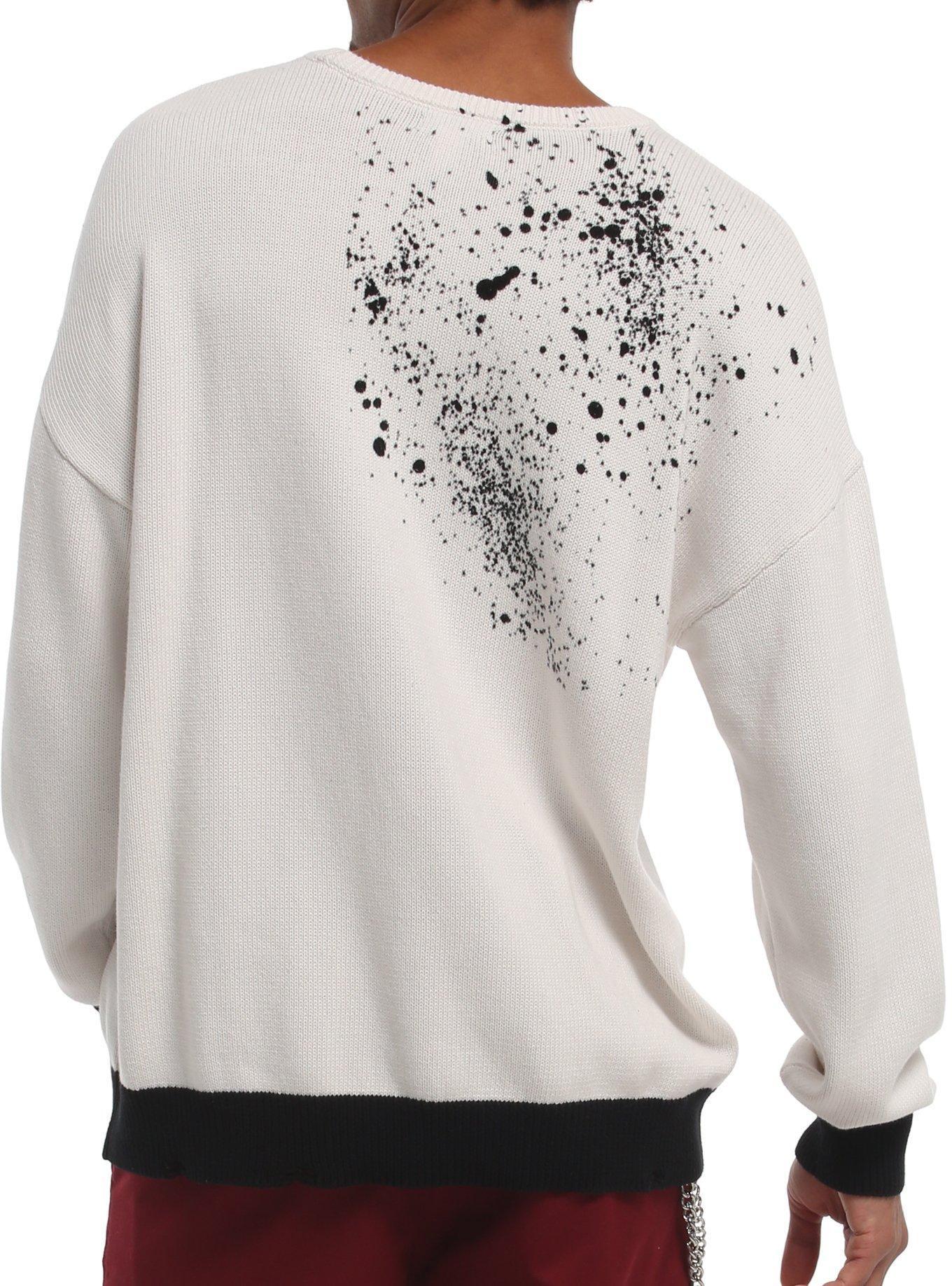 Mohawk Skull Distressed Sweater, BLACK, alternate - view 2