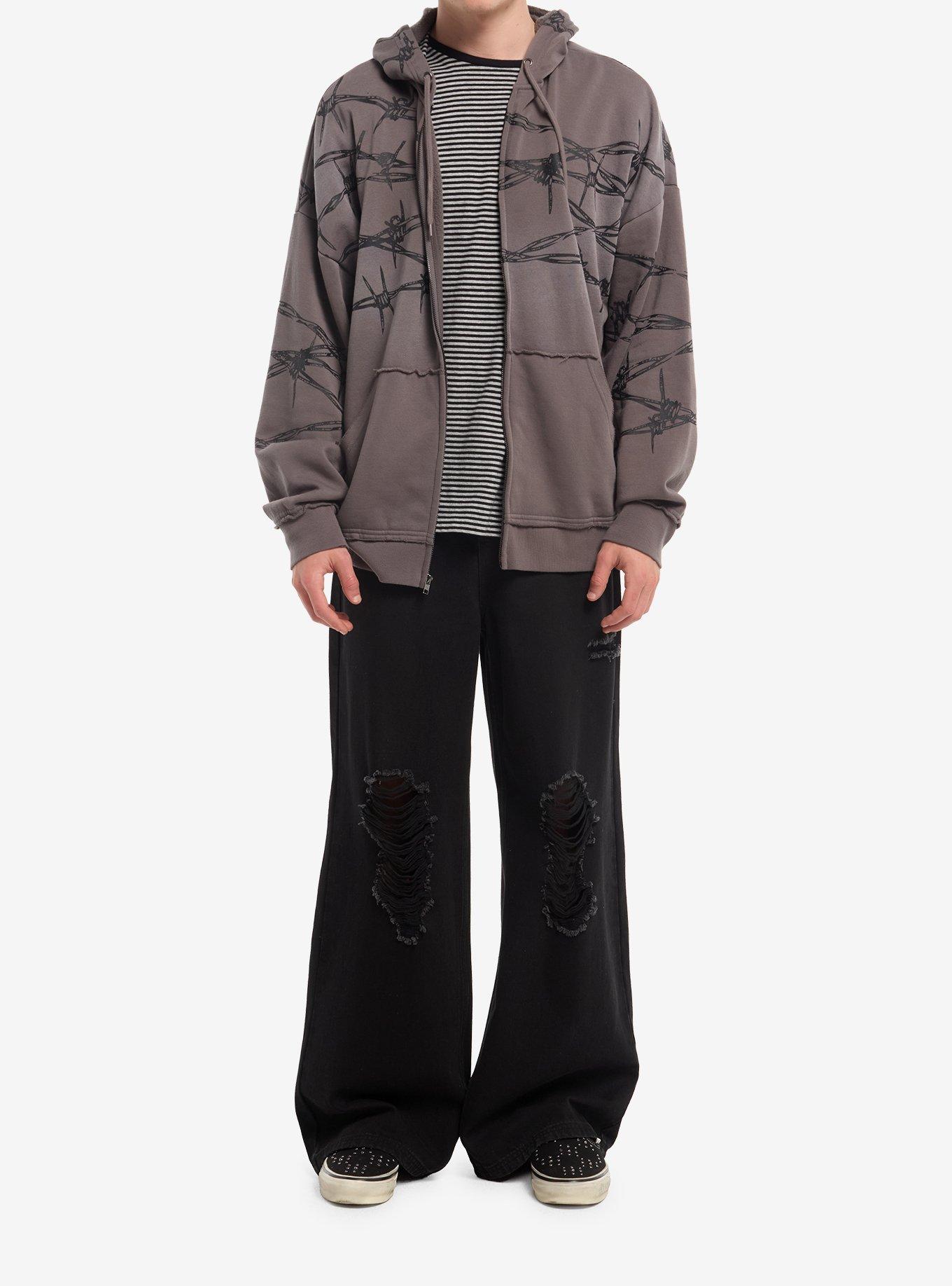 Dark Wash Barbed Wire Hoodie, GREY, alternate - view 3