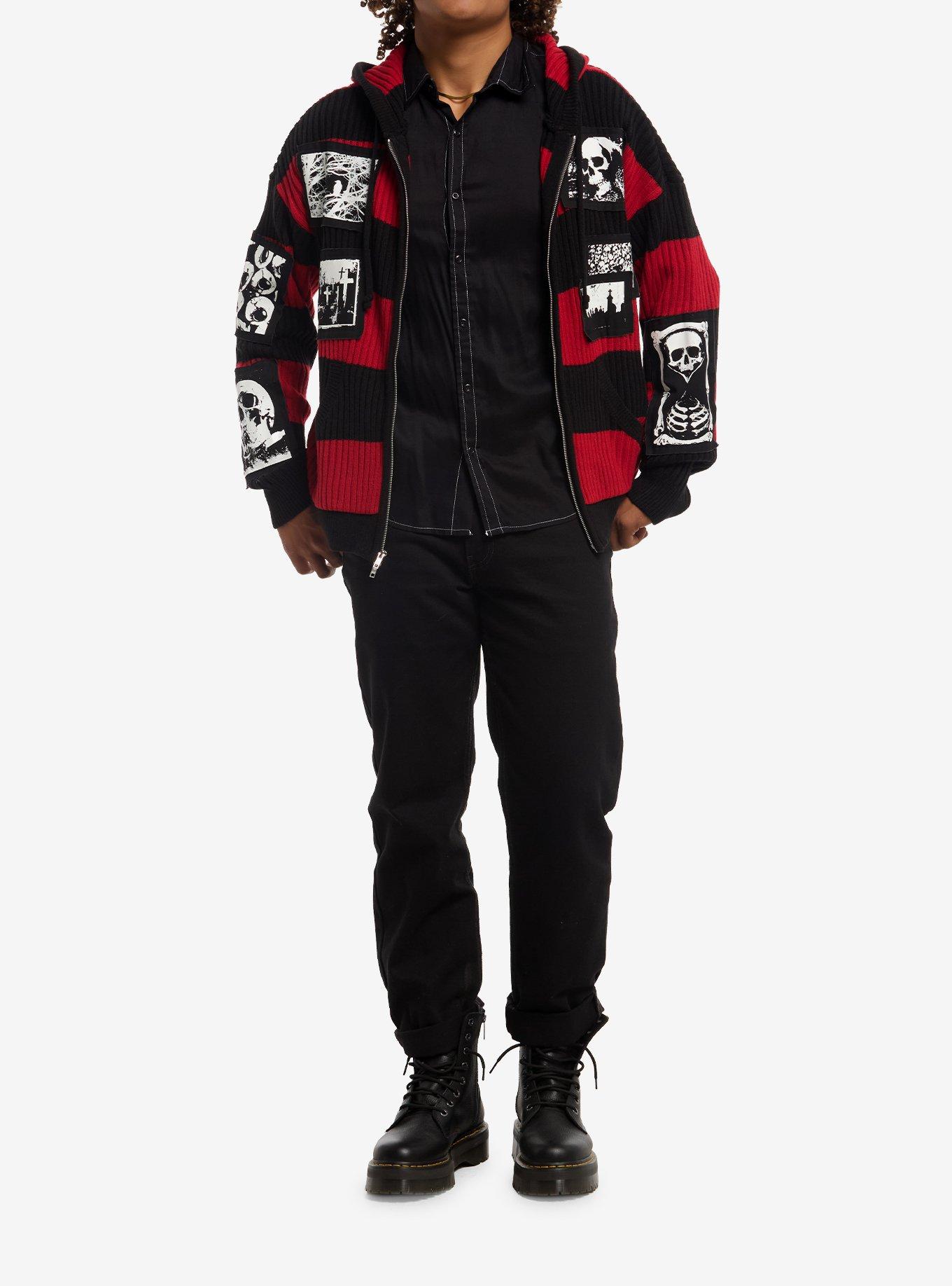 Red & Black Patch Knit Hoodie, BLACK, alternate - view 3