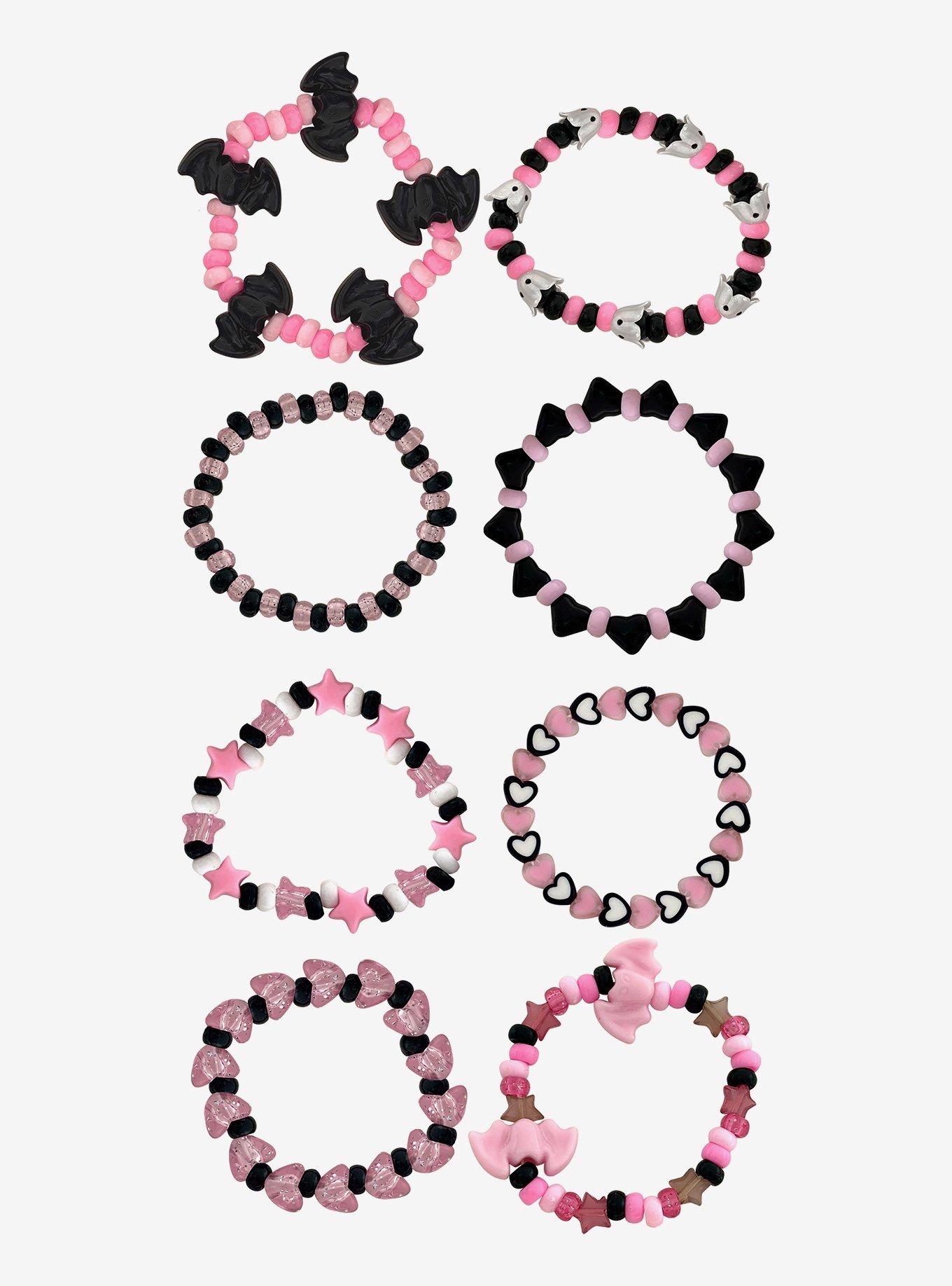 Pink & Black Halloween Bead Bracelet Set, , hi-res