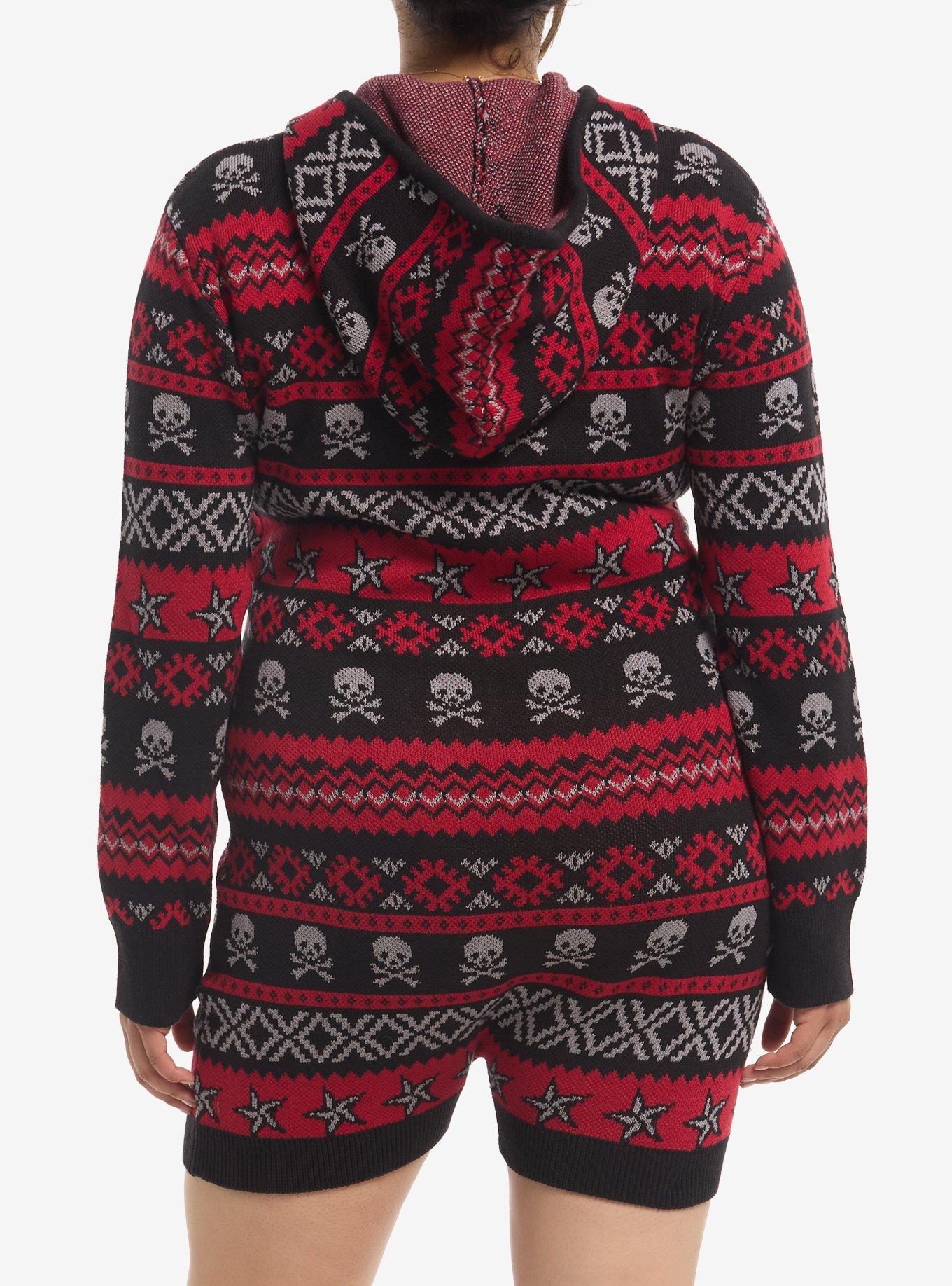 Social Collision Black & Red Skull Fair Isle Girls Hooded Romper Plus Size, MULTI, alternate - view 2