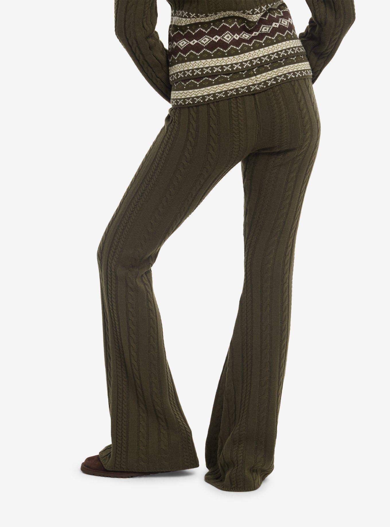 Thorn & Fable Olive Cable Knit Girls Flare Lounge Pants, MULTI, alternate - view 2