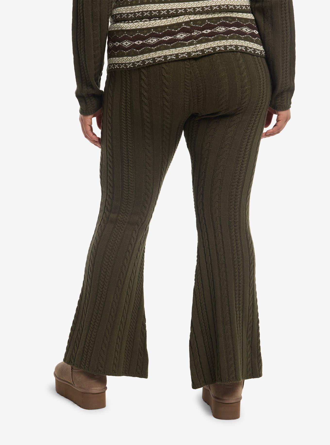 Thorn & Fable Olive Cable Knit Girls Flare Lounge Pants Plus Size, MULTI, alternate - view 3