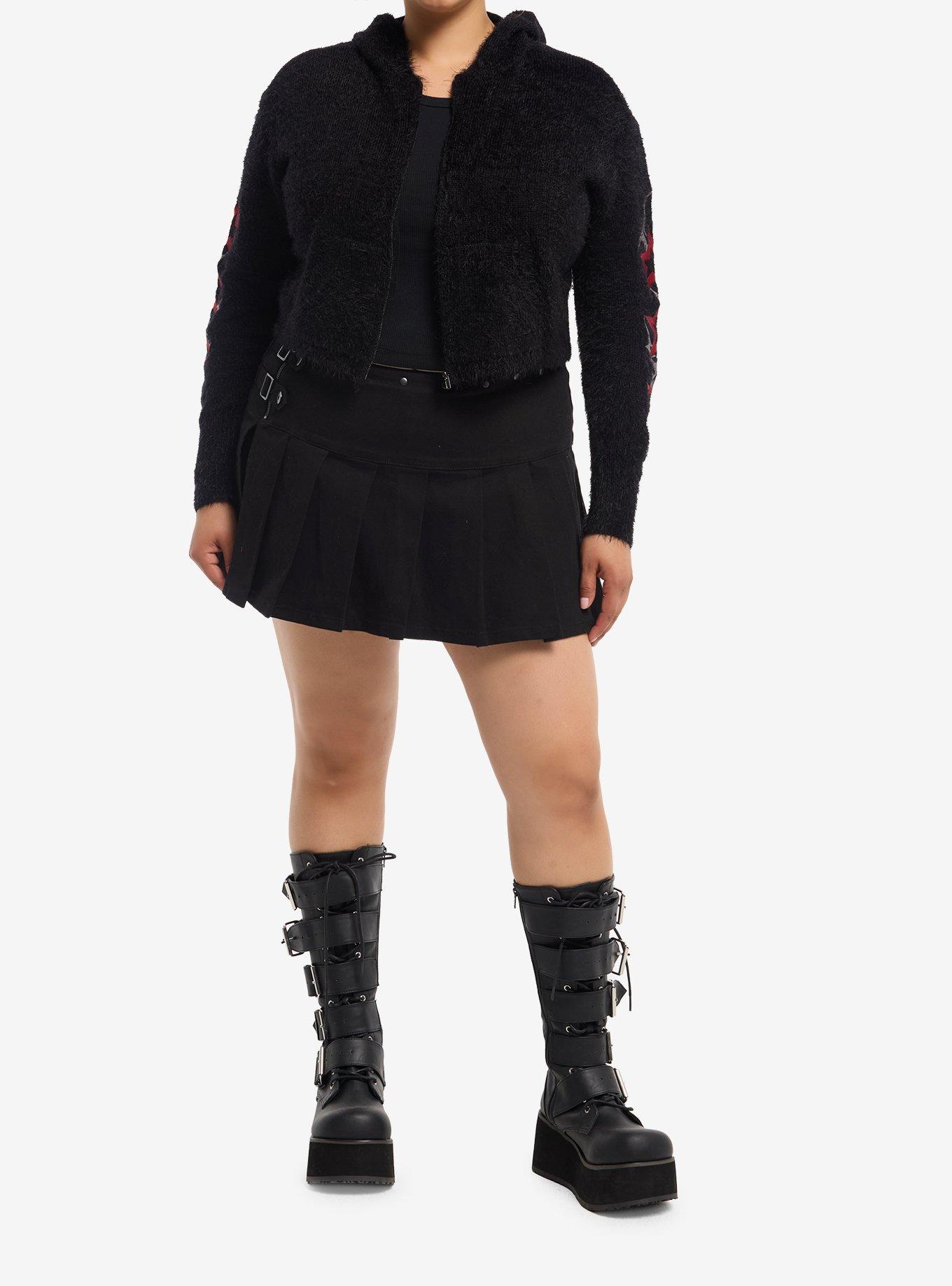 Black & Red Star Fuzzy Girls Crop Sweater Plus Size, MULTI, alternate - view 2