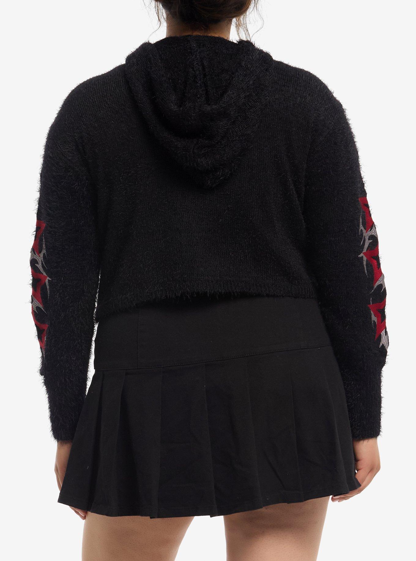 Black & Red Star Fuzzy Girls Crop Sweater Plus Size, MULTI, alternate - view 3