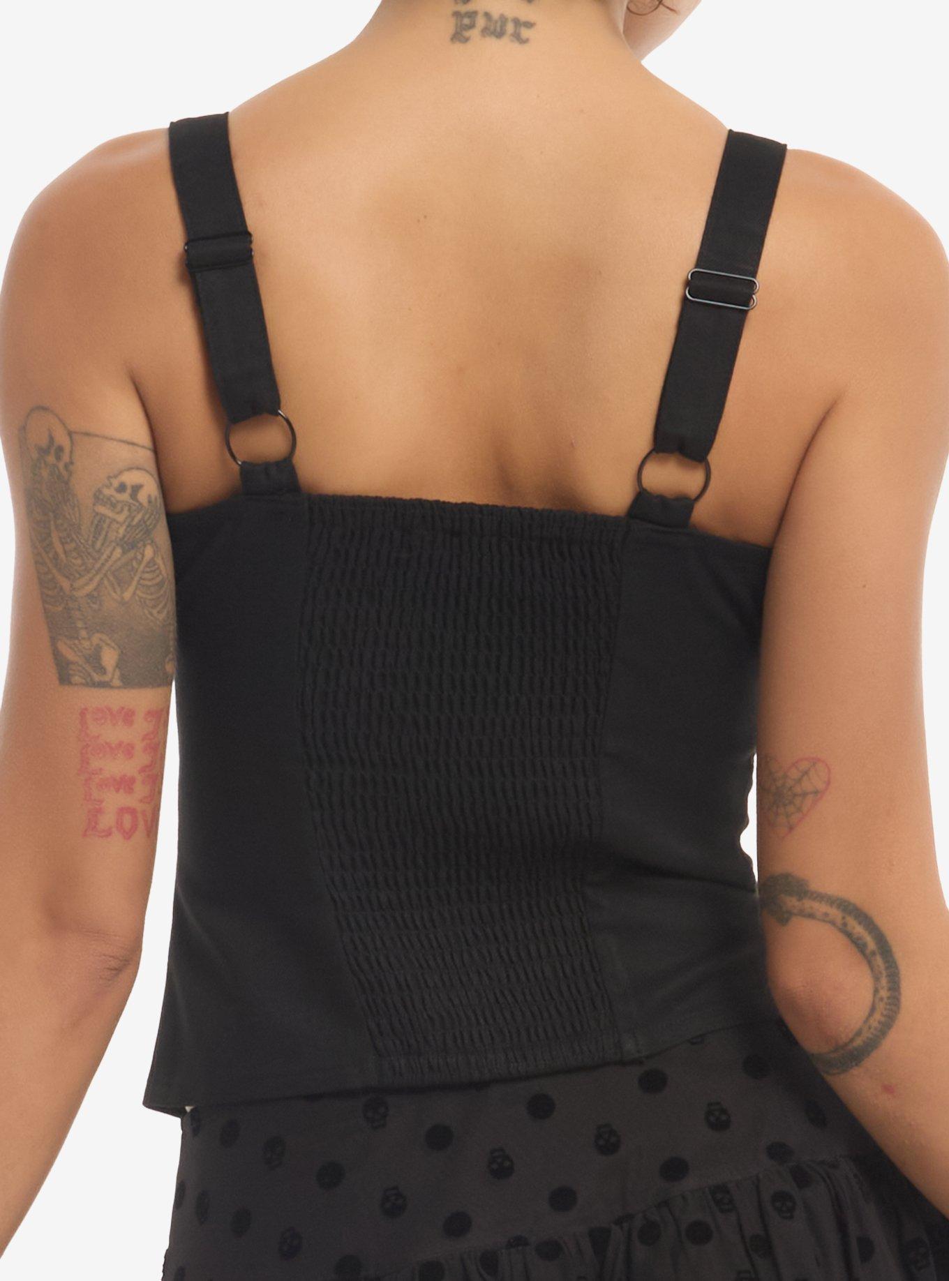 Black Skull Polka Dot Lace-Up Girls Corset Top, MULTI, alternate - view 2