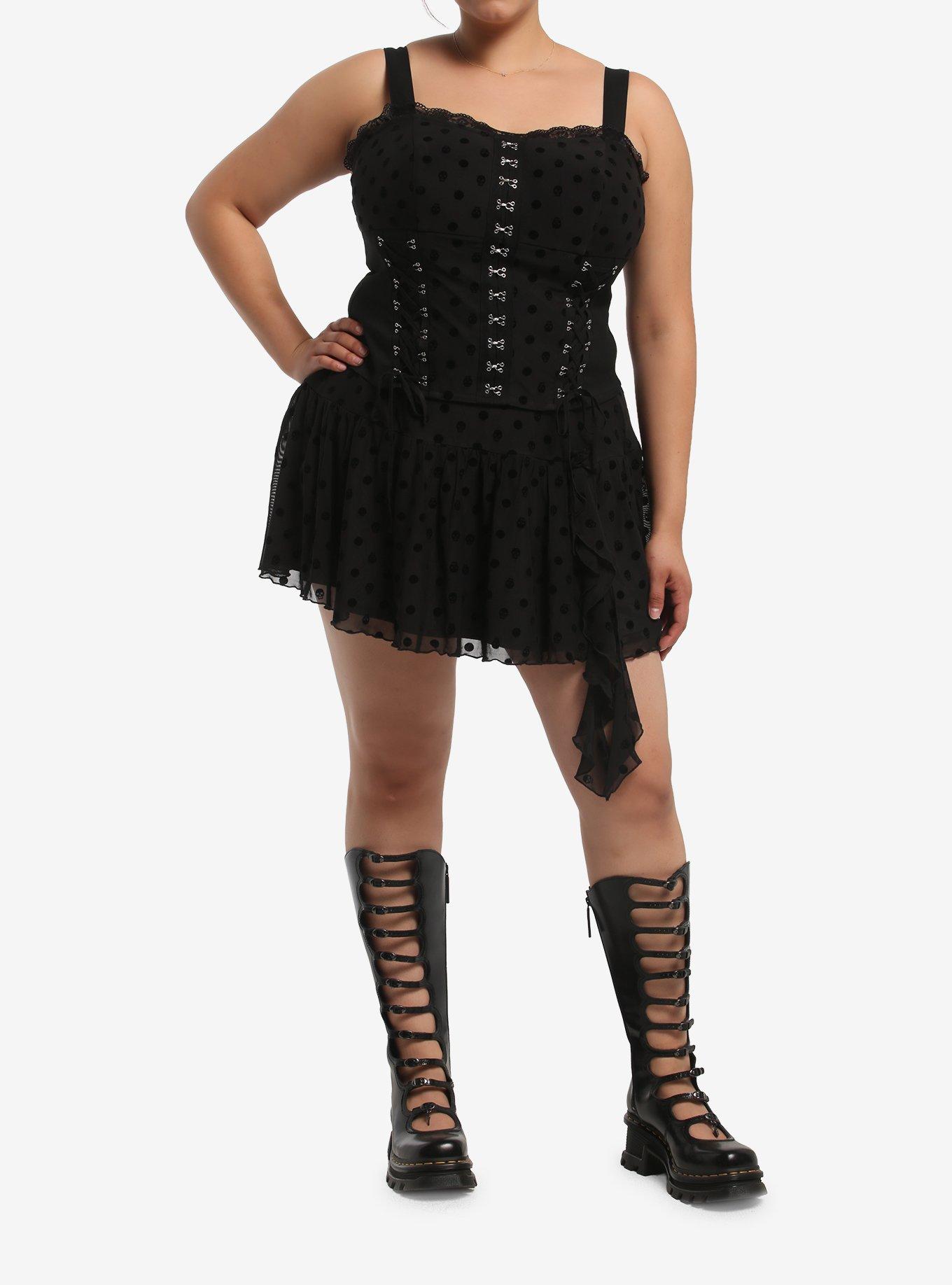 Black Skull Polka Dot Lace-Up Girls Corset Top Plus Size, MULTI, alternate - view 2