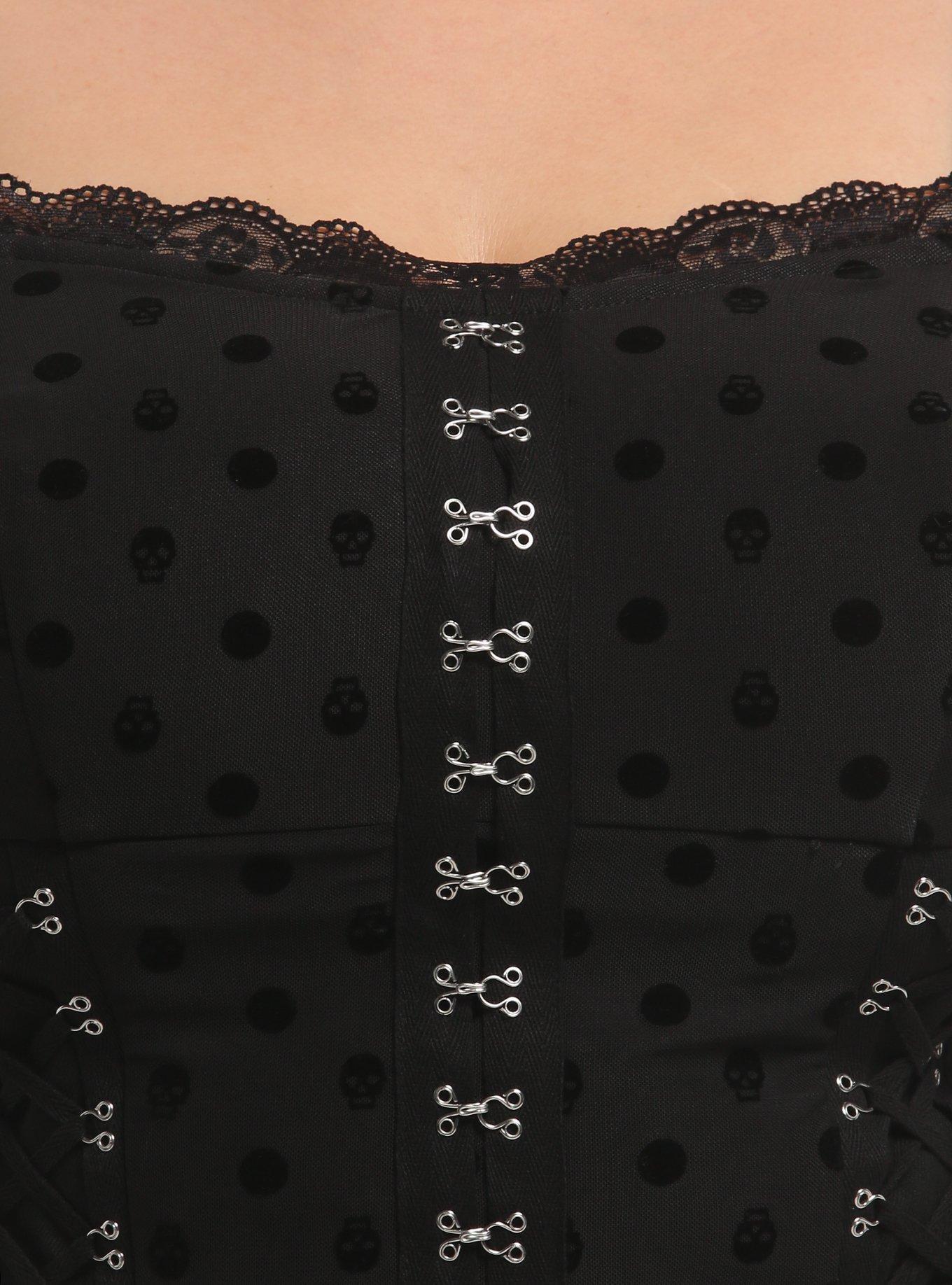 Black Skull Polka Dot Lace-Up Girls Corset Top Plus Size, MULTI, alternate - view 4