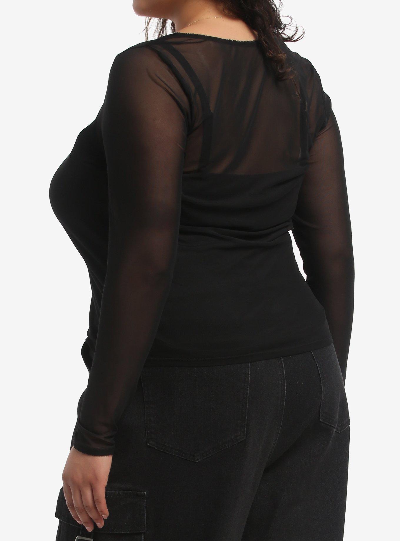 Social Collision Cami & Long-Sleeve Mesh Girls Twofer Top Plus Size, MULTI, alternate - view 3
