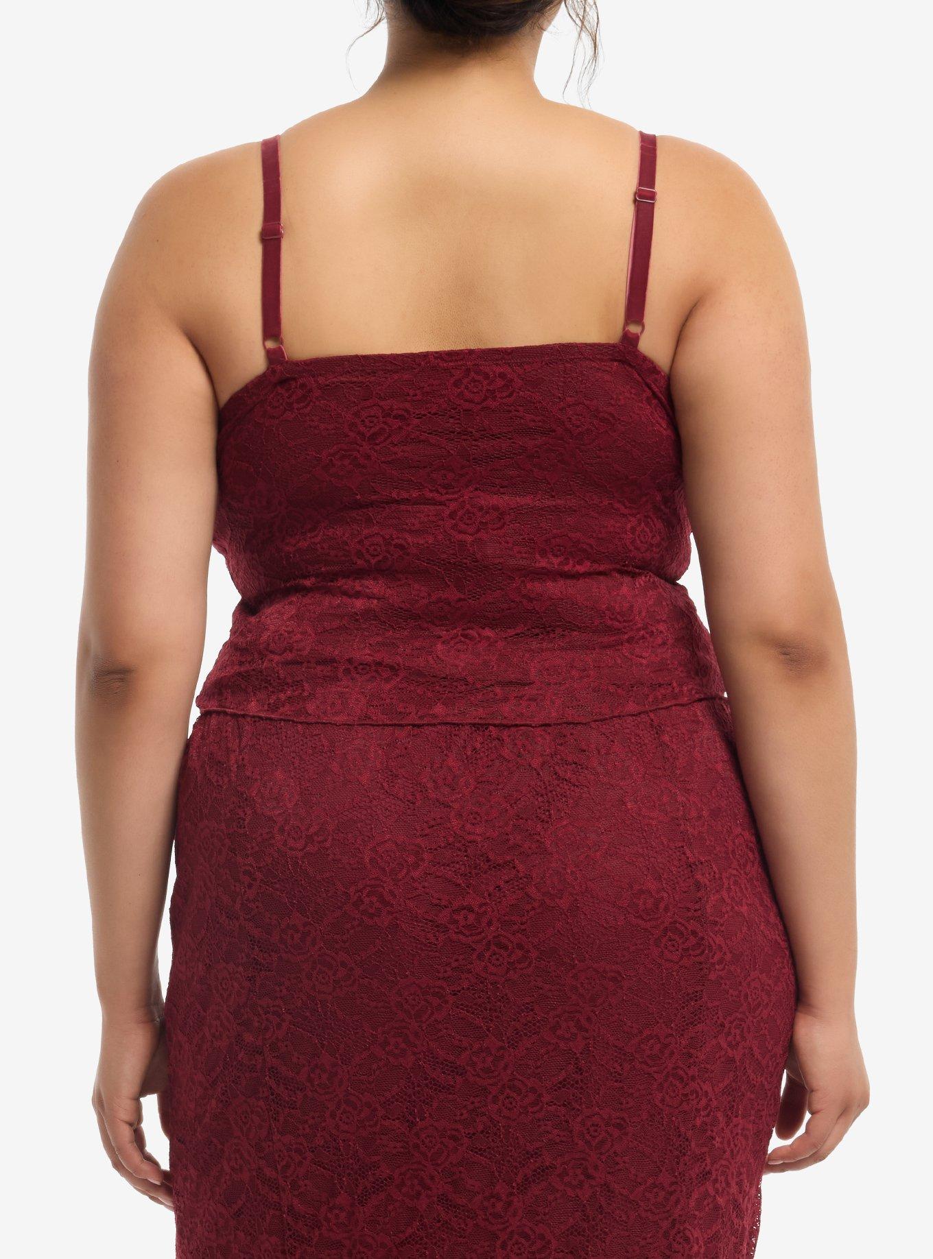 Burgundy Floral Lace Girls Cami Plus Size, MULTI, alternate - view 3