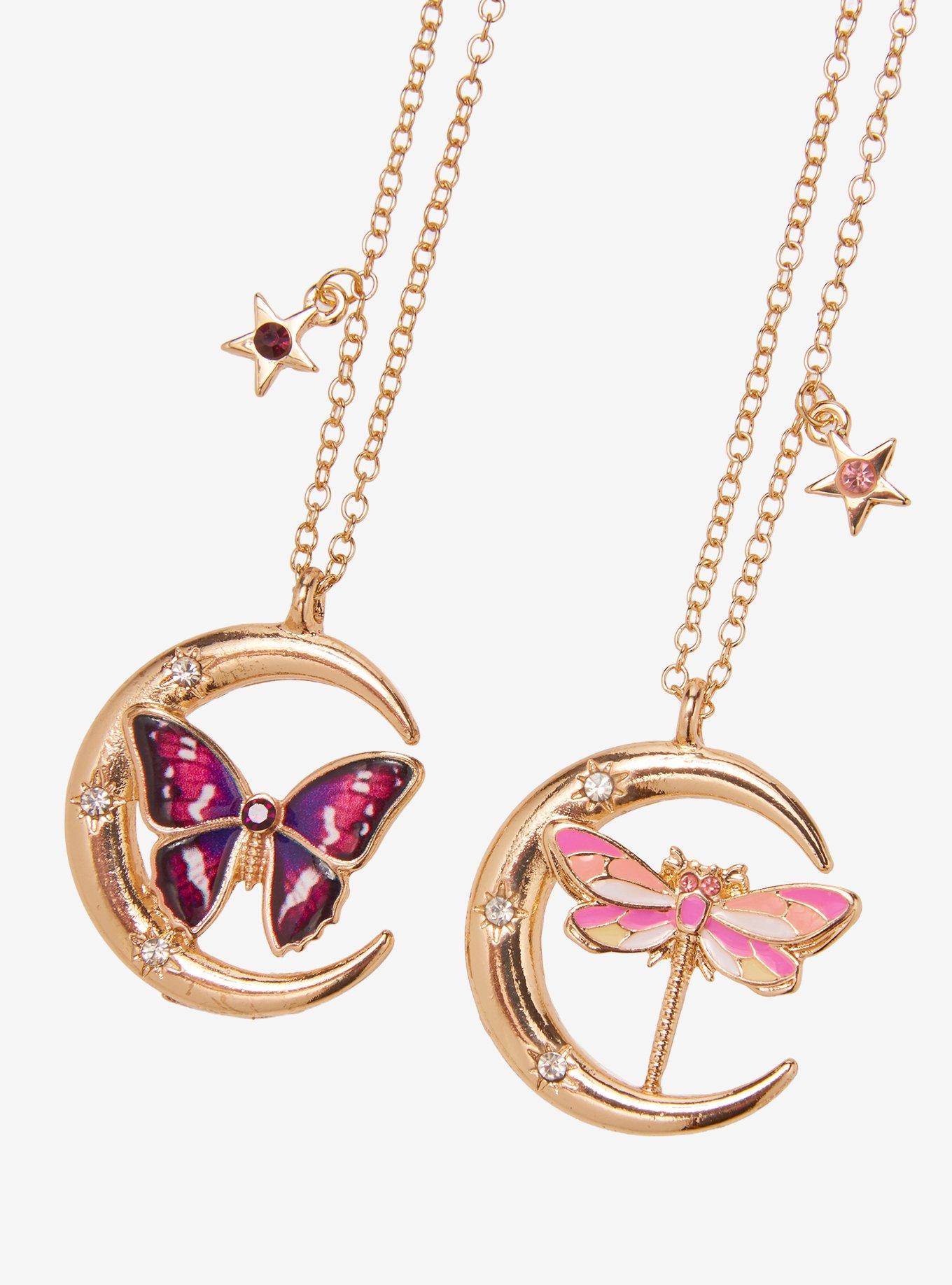 Cosmic Aura Butterfly Dragonfly Moon Best Friend Necklace Set, , alternate - view 3