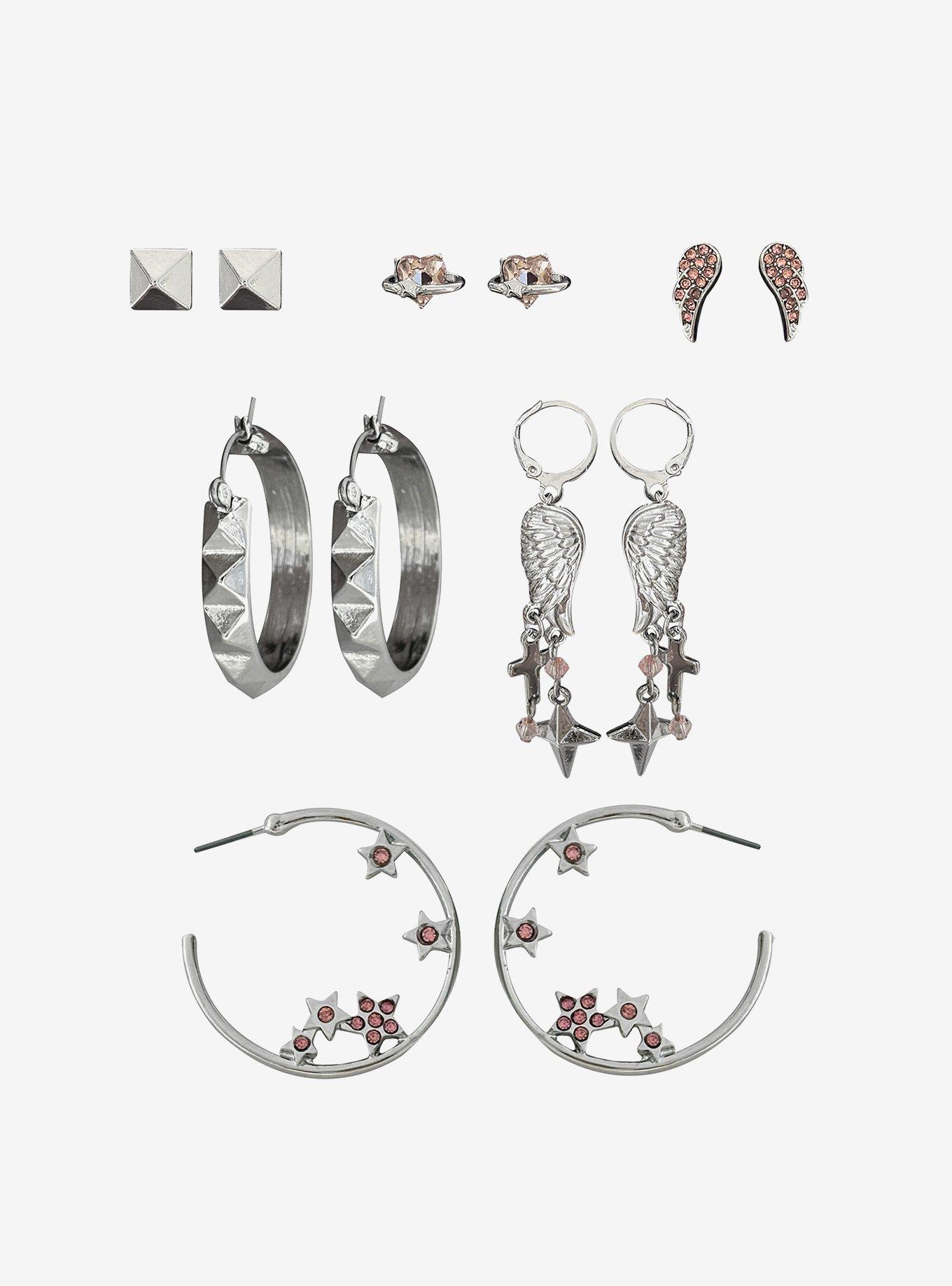 Social Collision Wing Pyramid Stud Earring Set, , hi-res