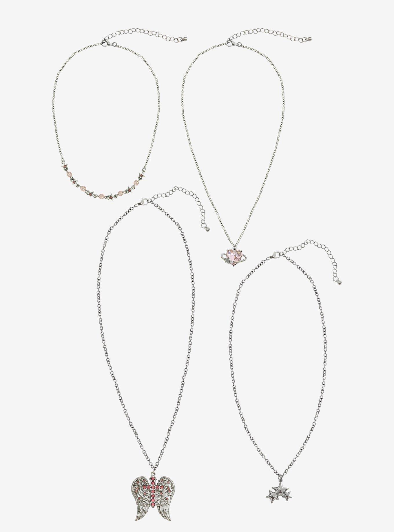 Social Collision Winged Cross Heart Necklace Set, , hi-res