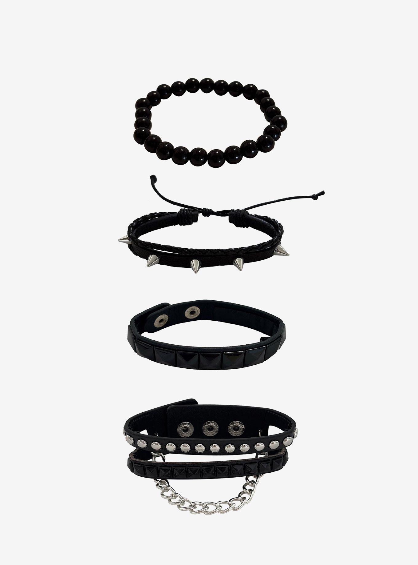 Black Spike Chain Bracelet Set, , hi-res