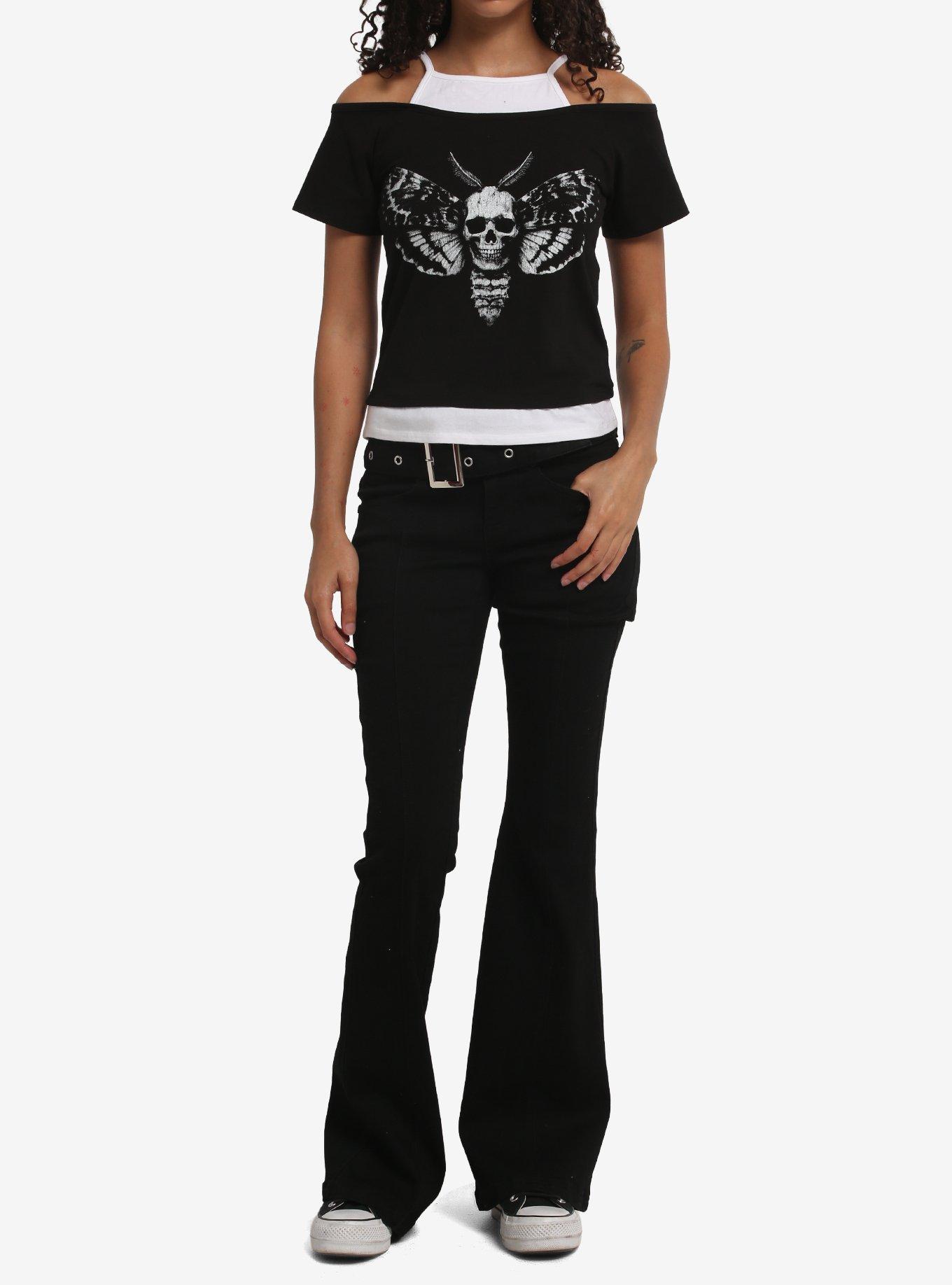 Skull Moth Girls Cold Shoulder Top, , hi-res