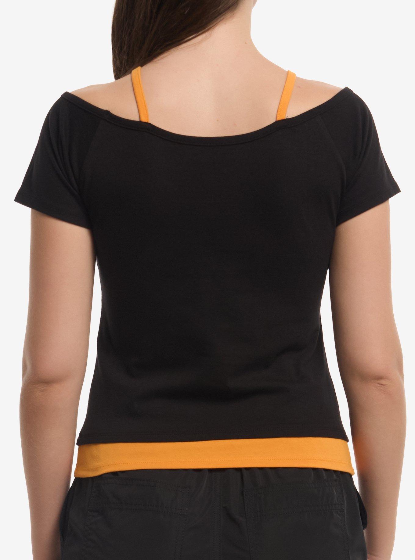 Pumpkin Rib Cage Girls Cold Shoulder Top, ORANGE, alternate - view 3
