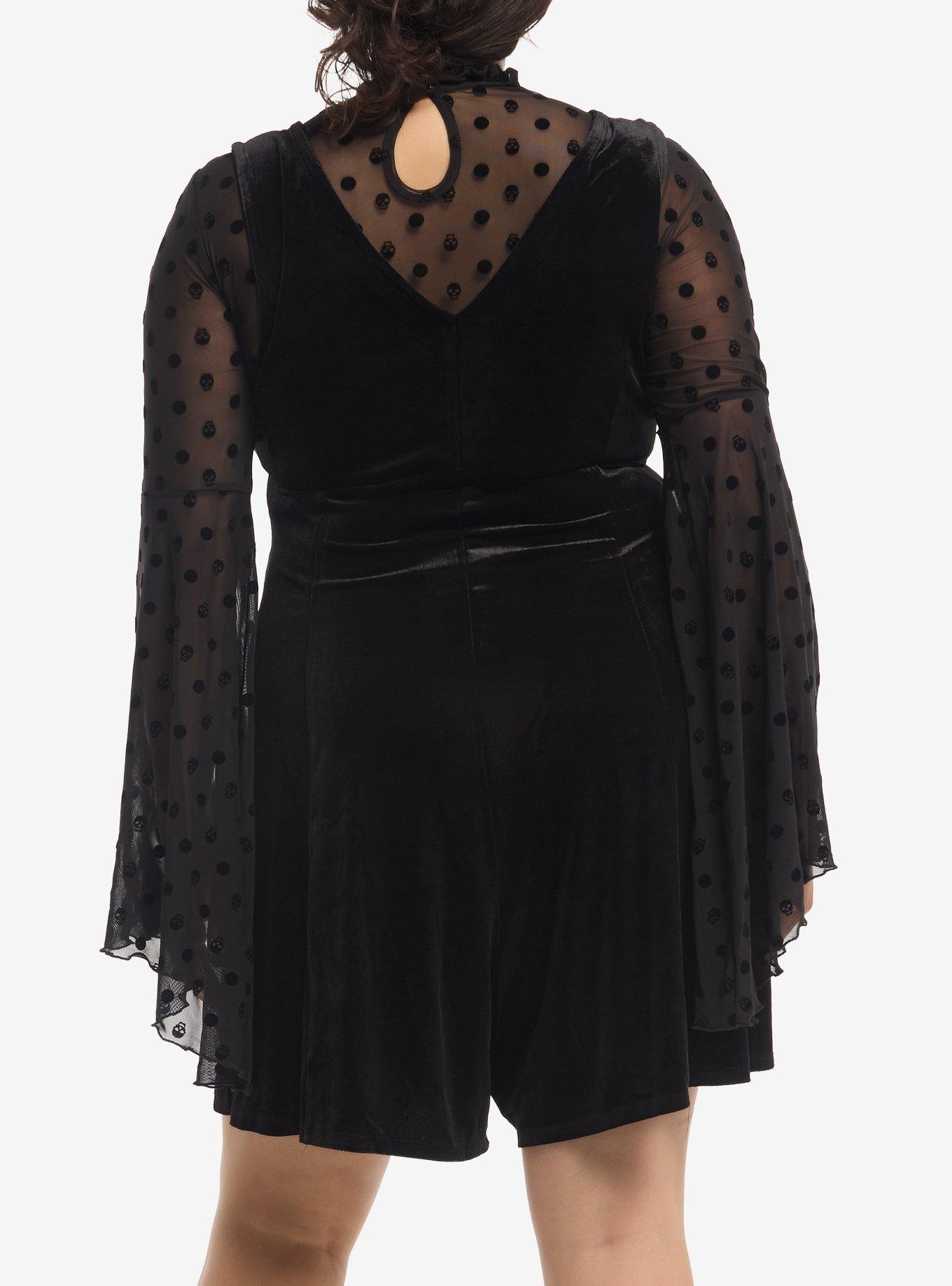 Black Velour Mesh Girls Twofer Romper Plus Size, MULTI, alternate - view 3