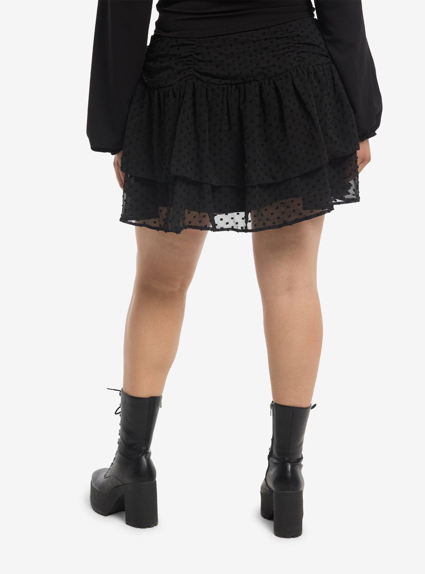 Black Skull Stud Polka Dot Tiered Skirt Plus Size, MULTI, alternate - view 2