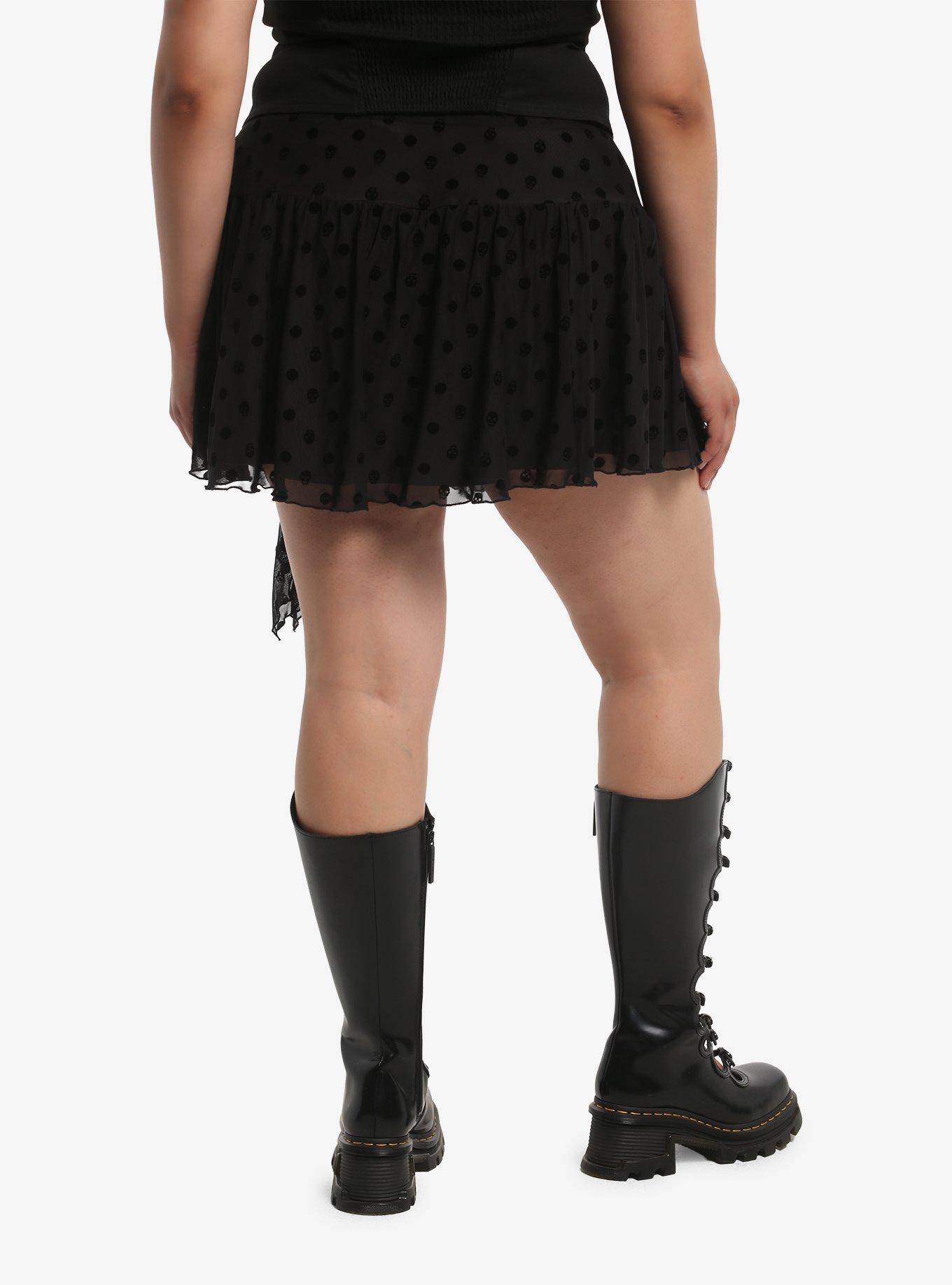 Black Skull Polka Dot Ruffle Skirt Plus Size, MULTI, alternate - view 2
