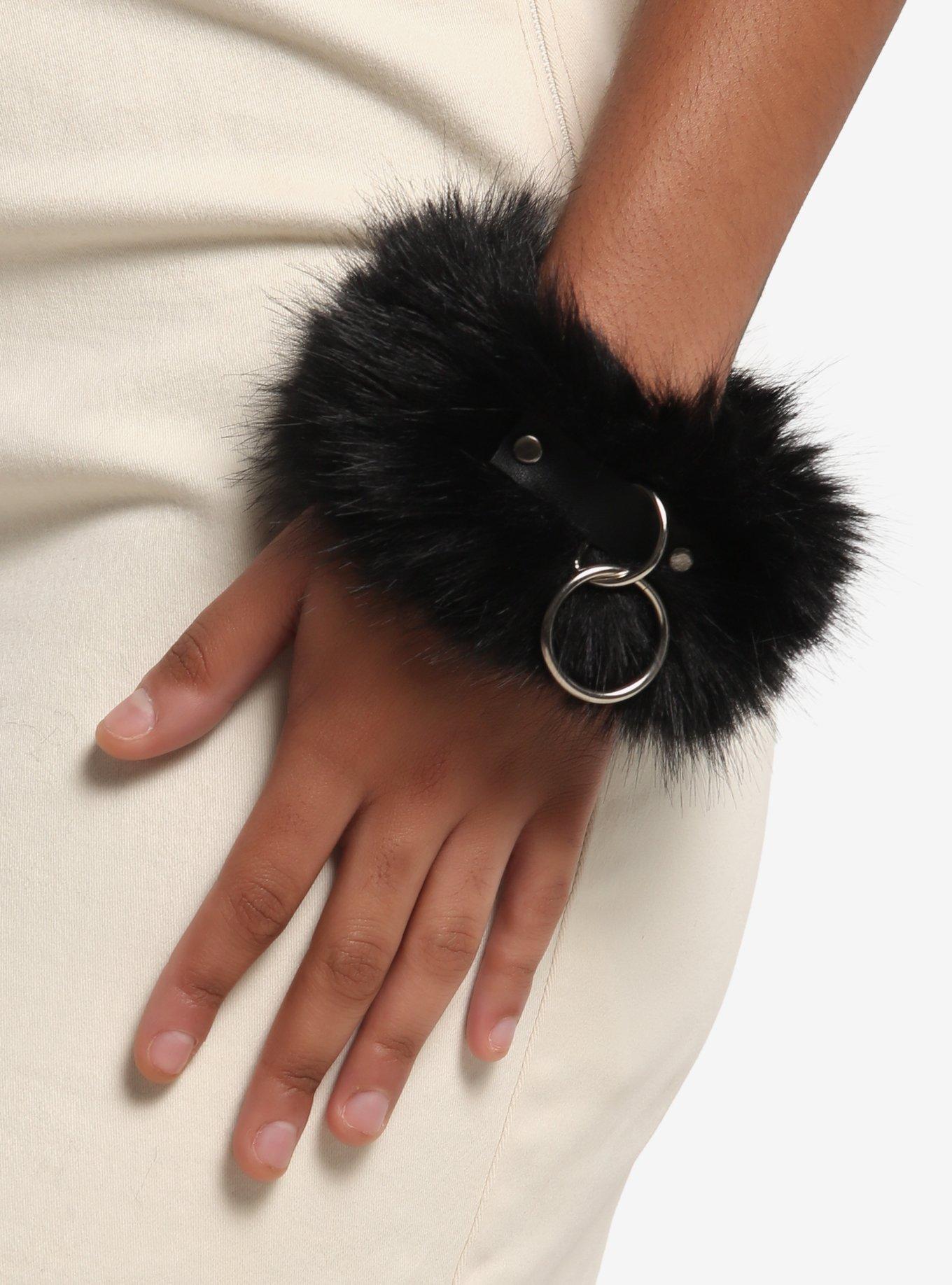 Black Fuzzy O-Ring Cuff Bracelet Set, , alternate - view 3