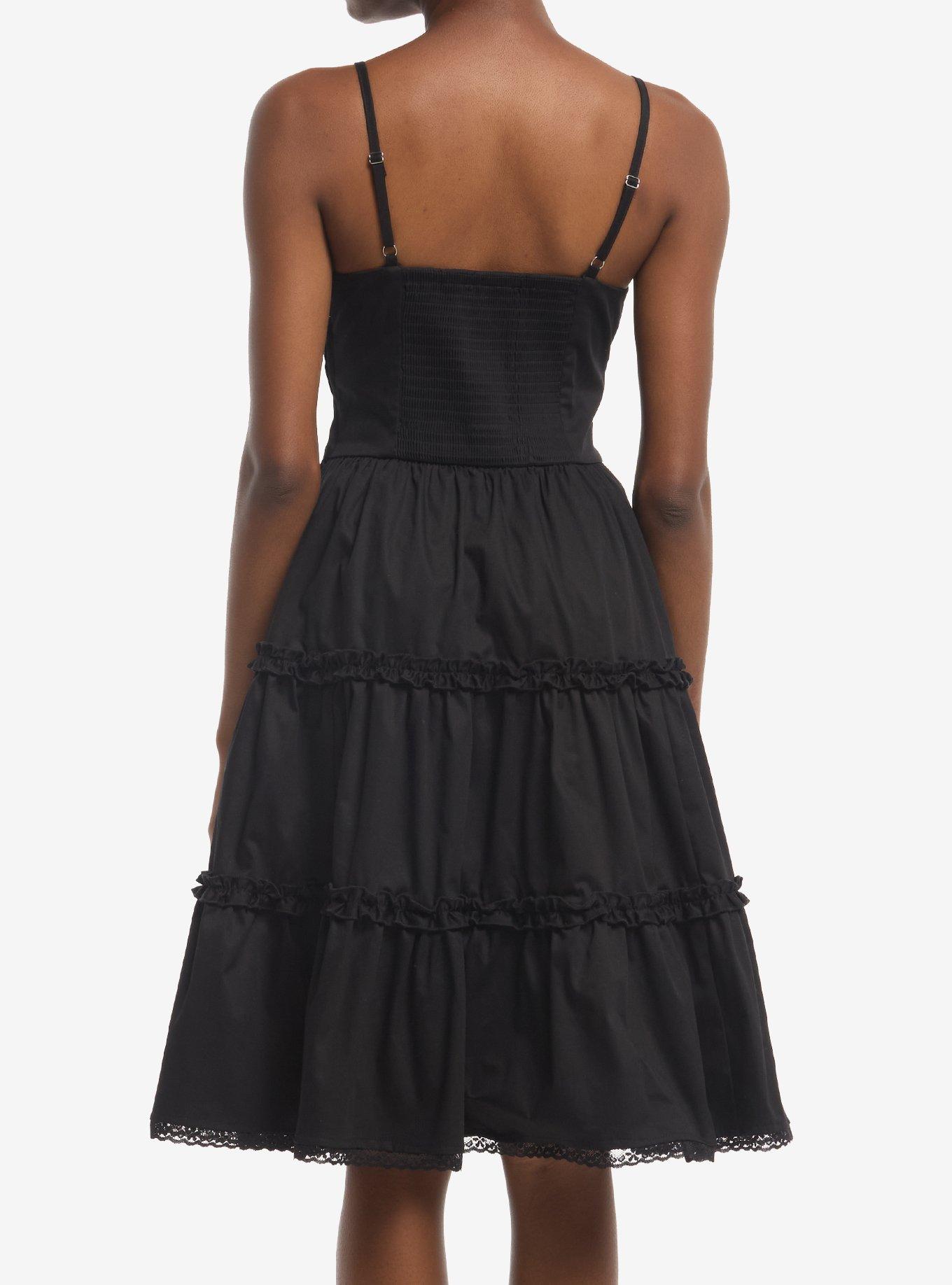 Black Lace-Up Tiered Midi Dress, MULTI, alternate - view 2