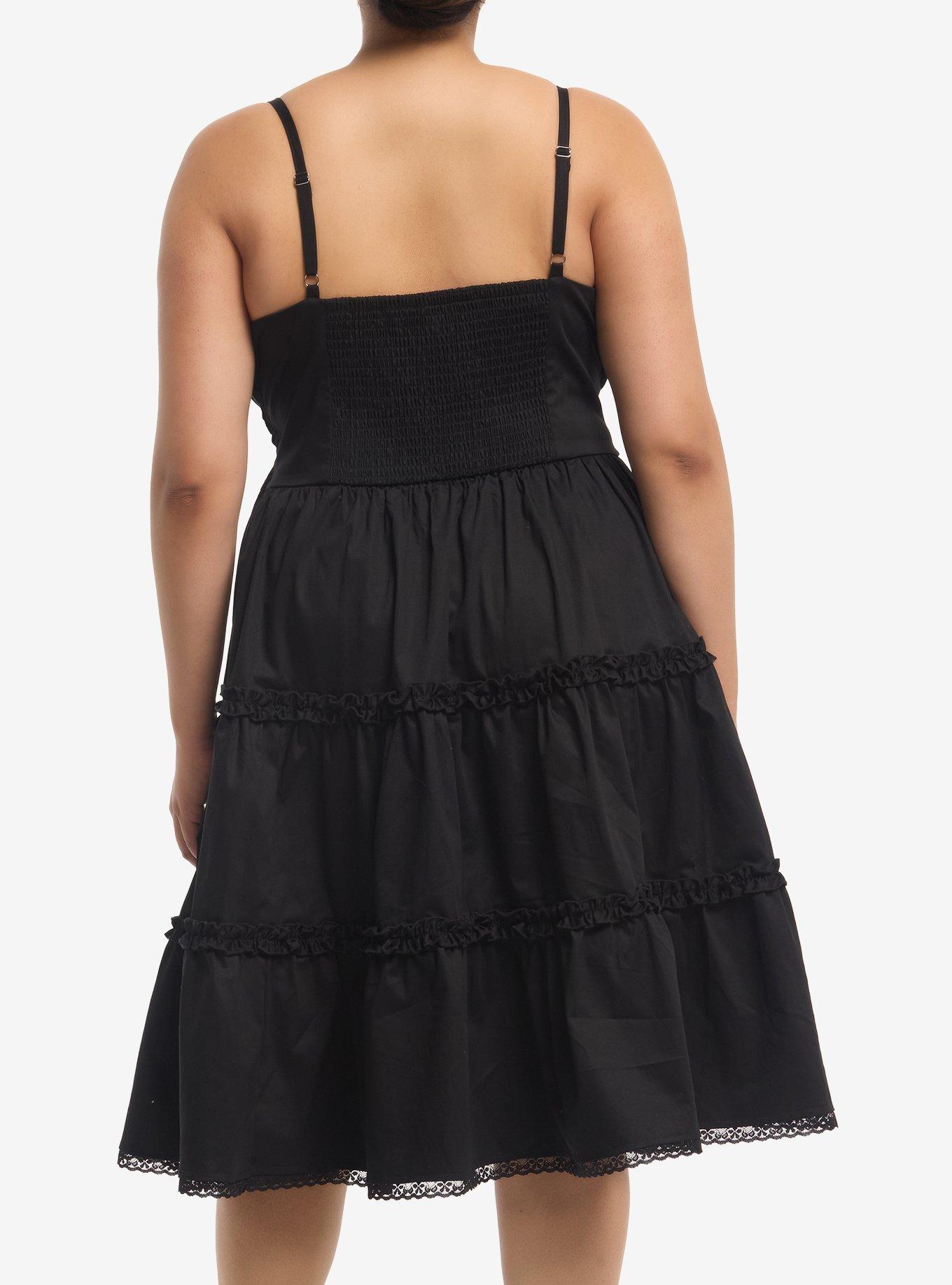 Black Lace-Up Tiered Midi Dress Plus Size, MULTI, alternate - view 3