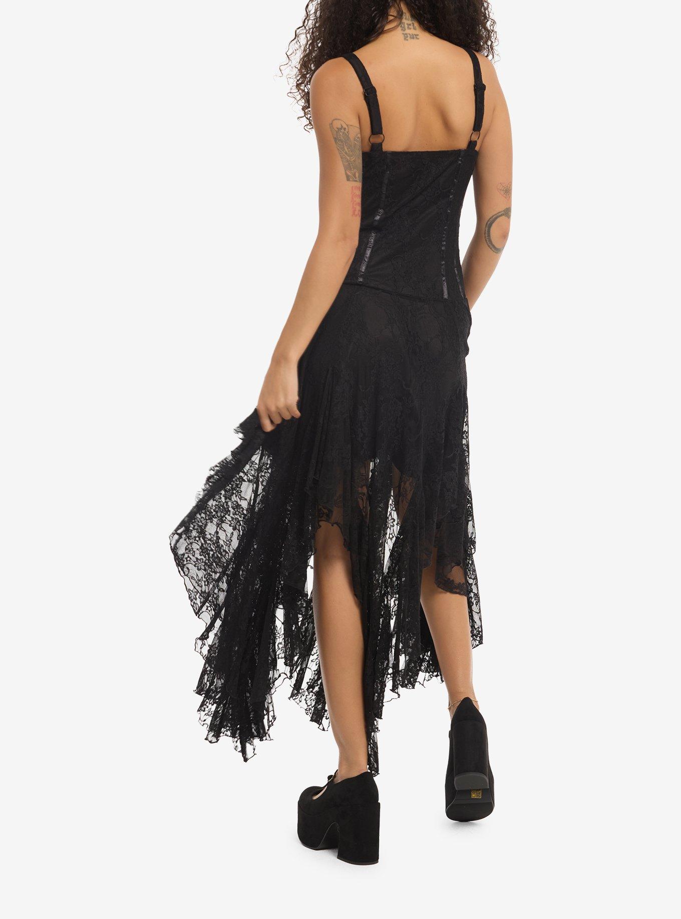 Cosmic Aura Black Lace-Up Hanky Hem Maxi Dress, MULTI, alternate - view 2
