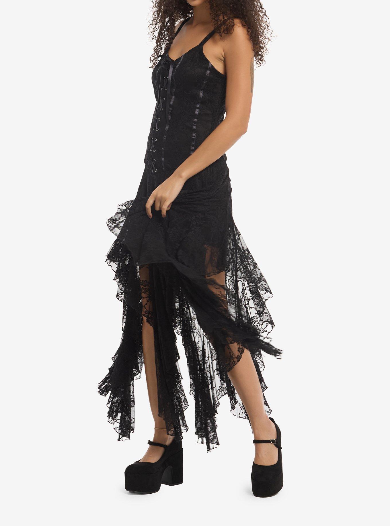 Cosmic Aura Black Lace-Up Hanky Hem Maxi Dress, MULTI, alternate - view 3