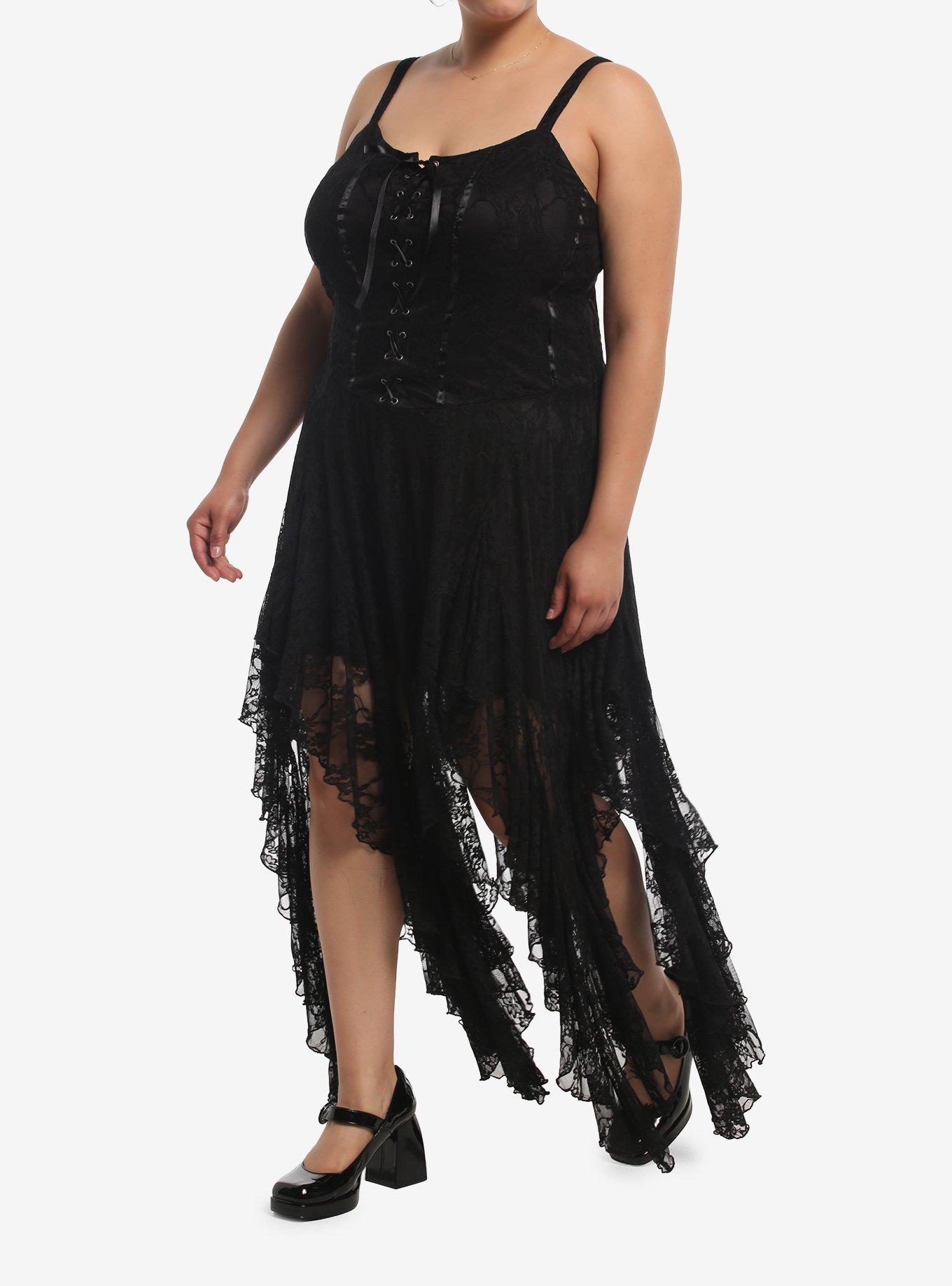 Cosmic Aura Black Lace-Up Hanky Hem Maxi Dress Plus Size, MULTI, alternate - view 2
