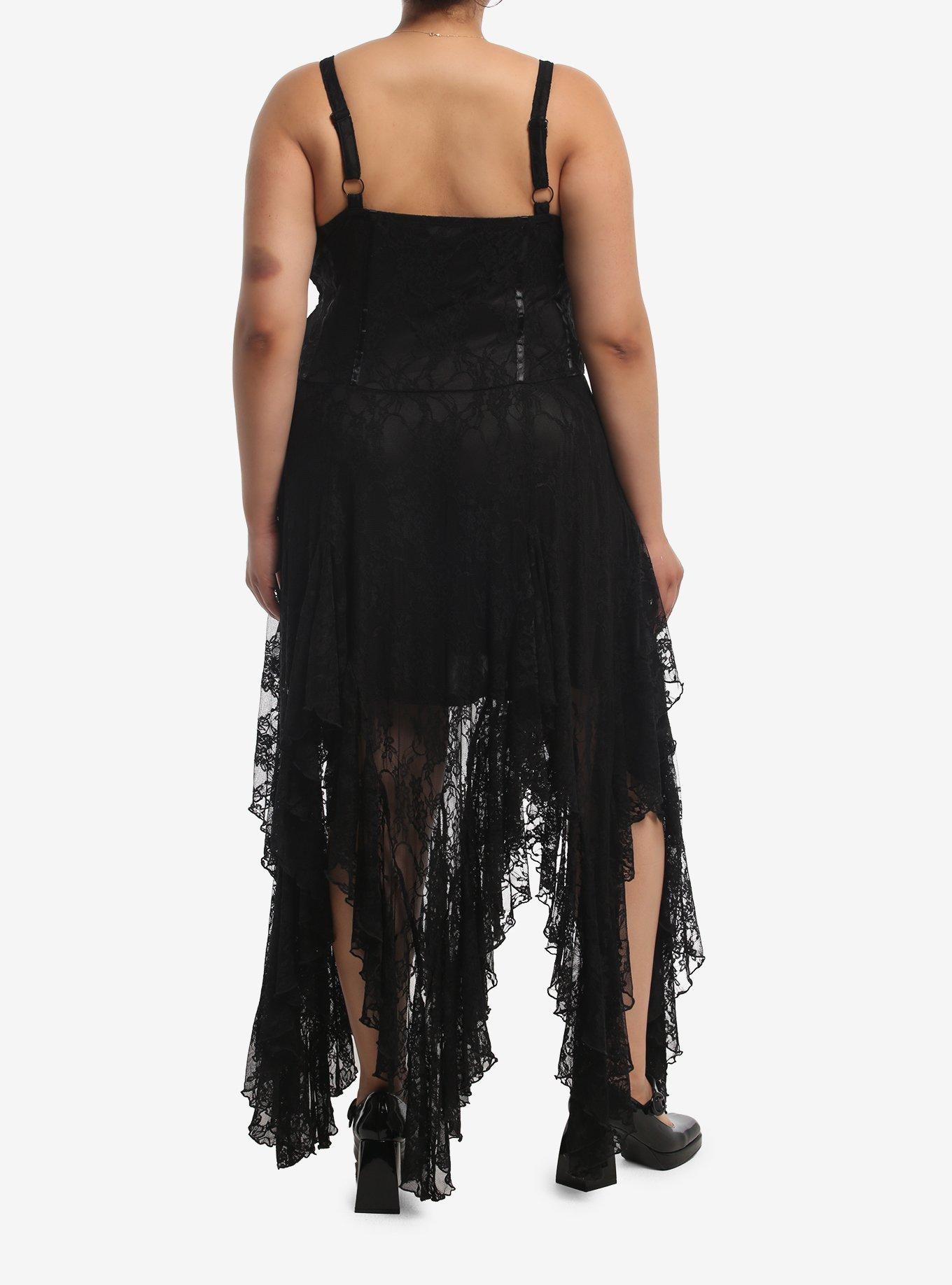 Cosmic Aura Black Lace-Up Hanky Hem Maxi Dress Plus Size, MULTI, alternate - view 3