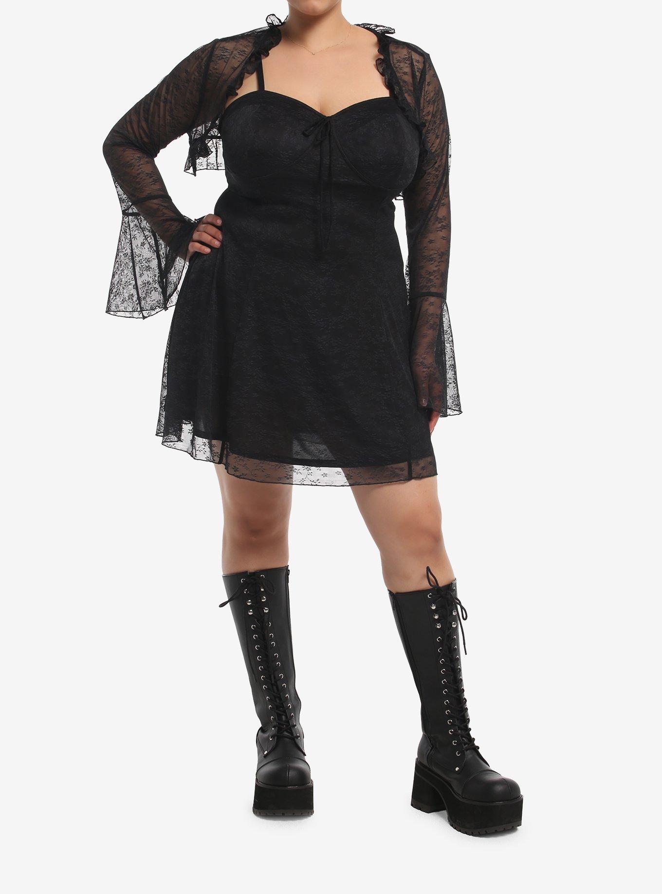 Cosmic Aura Black Lace Cami Dress With Shrug Plus Size, MULTI, alternate - view 2