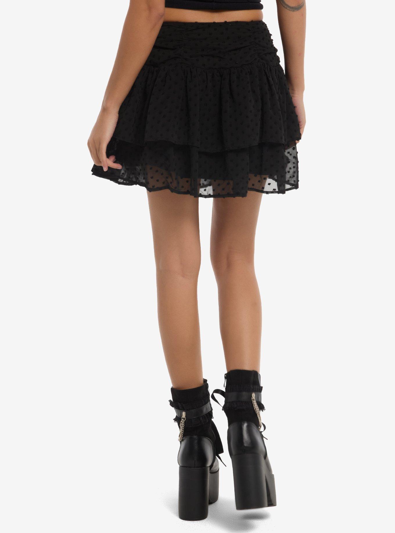 Black Skull Stud Polka Dot Tiered Skirt, MULTI, alternate - view 2