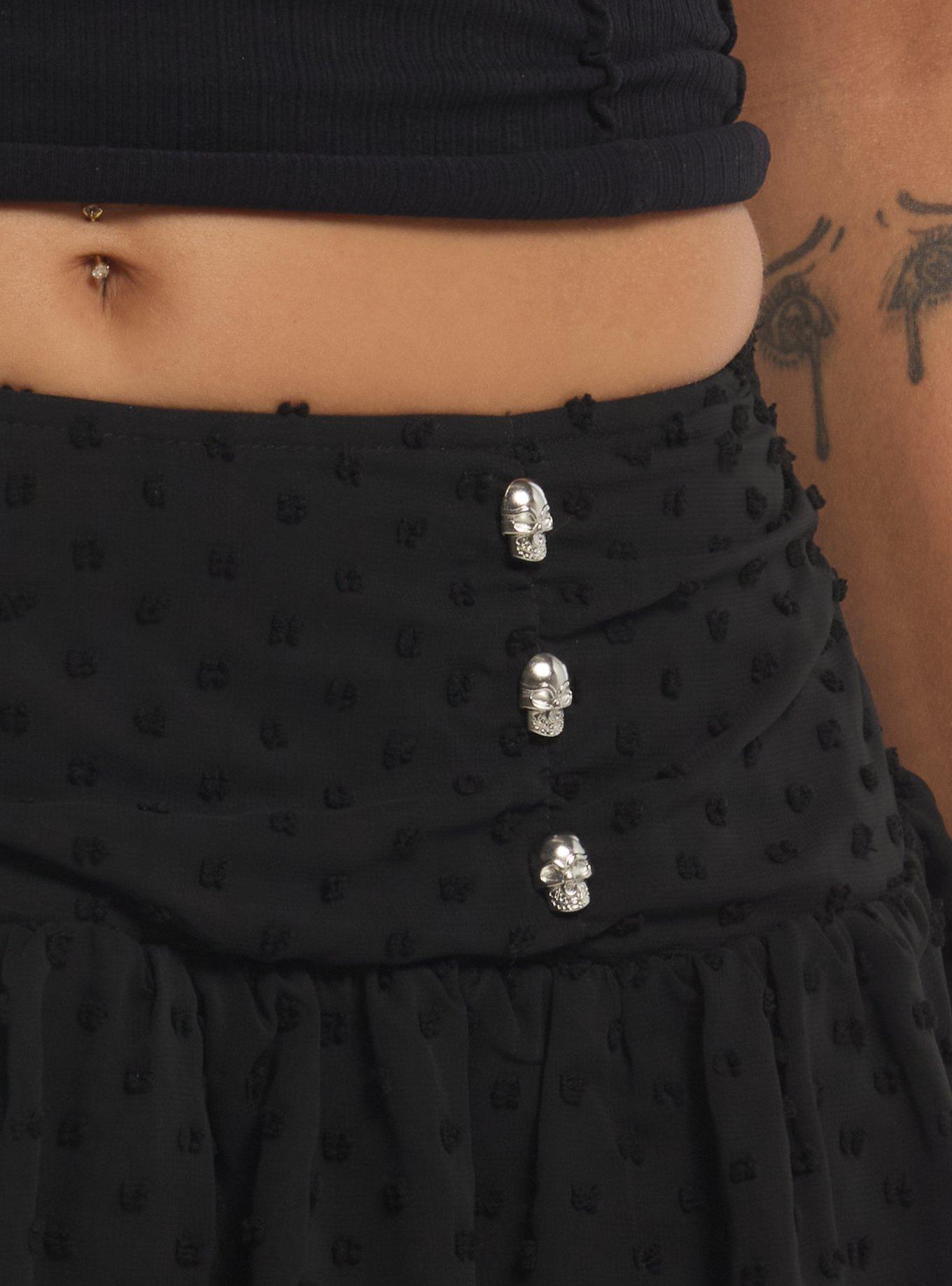 Black Skull Stud Polka Dot Tiered Skirt, MULTI, alternate - view 3