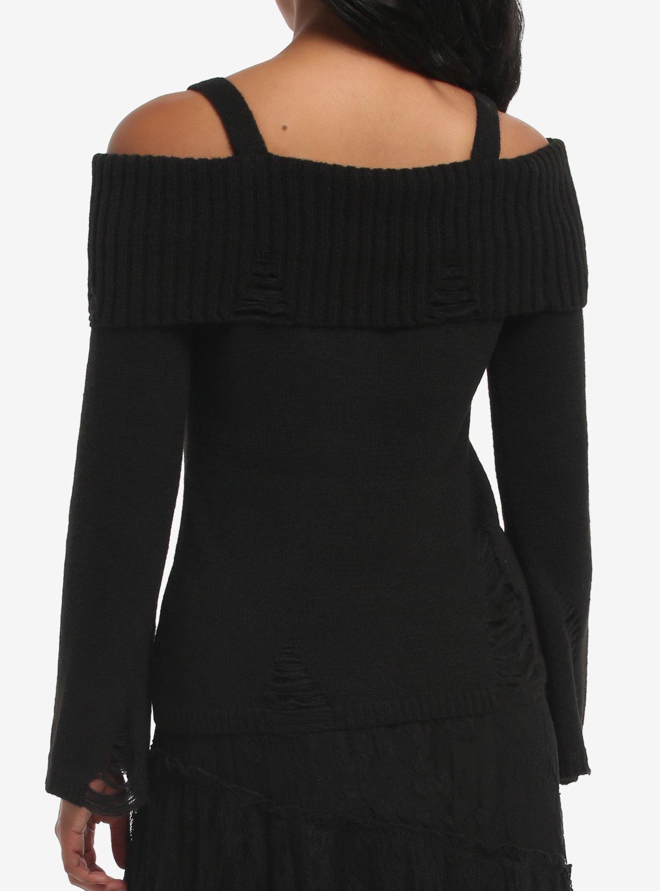 Social Collision Red Gothic Cross Girls Cold-Shoulder Sweater, MULTI, alternate - view 3