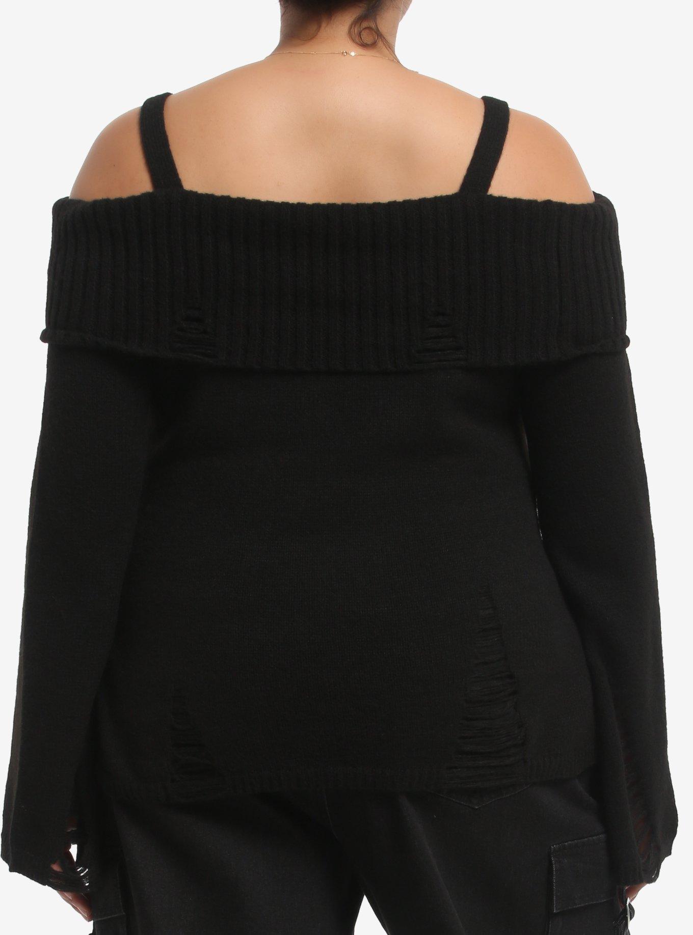 Social Collision Red Gothic Cross Girls Cold-Shoulder Sweater Plus Size, MULTI, alternate - view 3