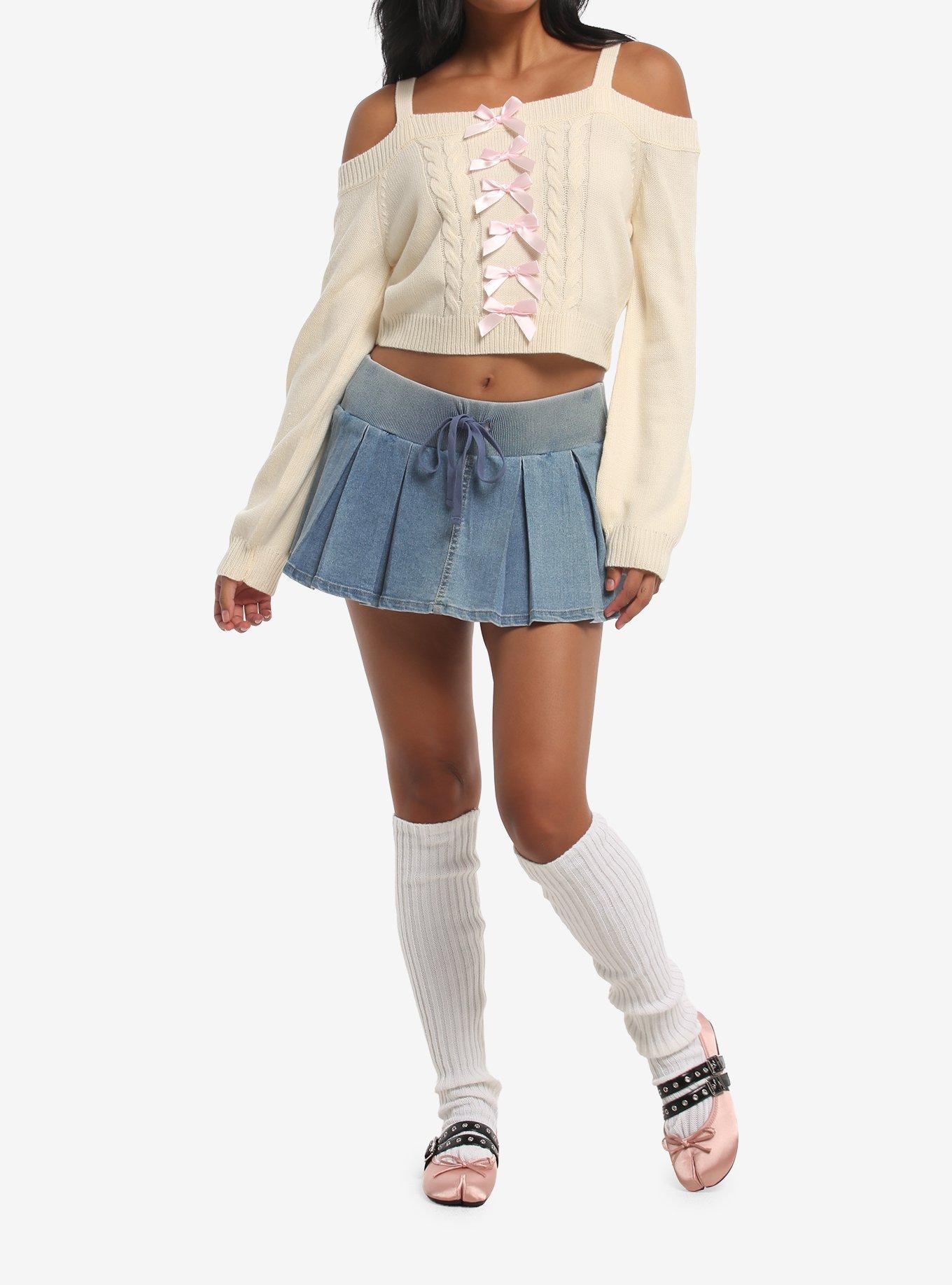 Sweet Society Ribbon Girls Cold-Shoulder Crop Sweater, MULTI, alternate - view 2