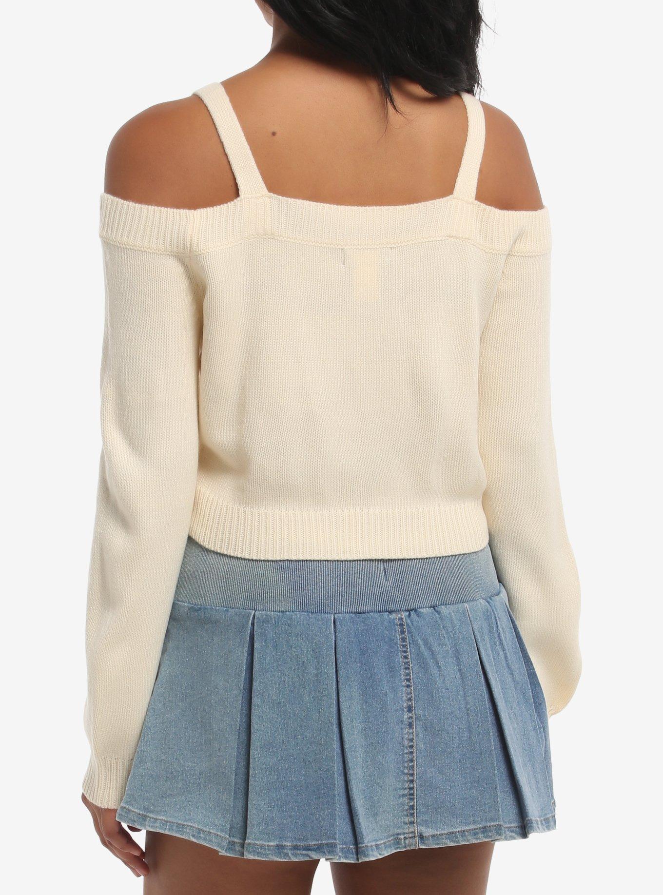 Sweet Society Ribbon Girls Cold-Shoulder Crop Sweater, MULTI, alternate - view 3